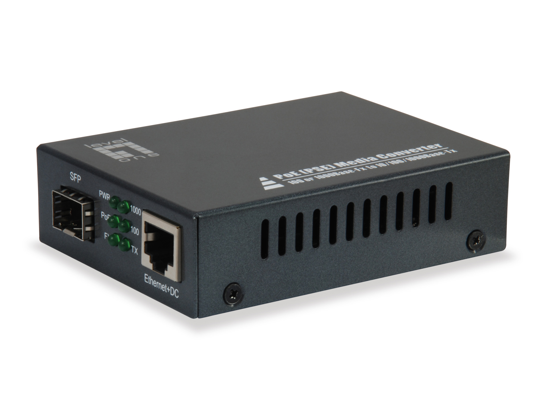 Gigabit Ethernet PoE PSE Media Converter, 10/100/1000T RJ45 - SFP