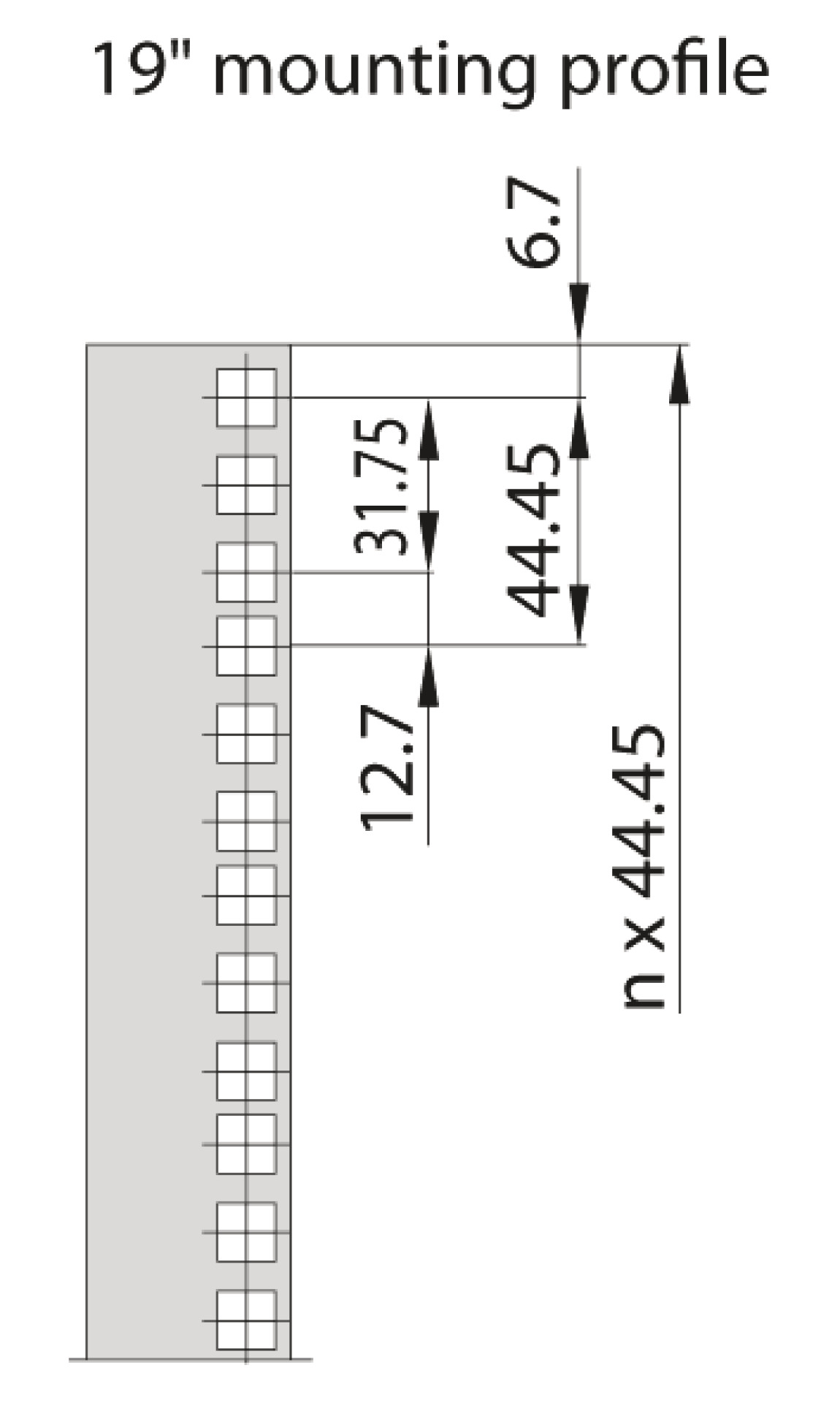 19" Profile Rail for 18U, Set 2 Pieces, for PRO