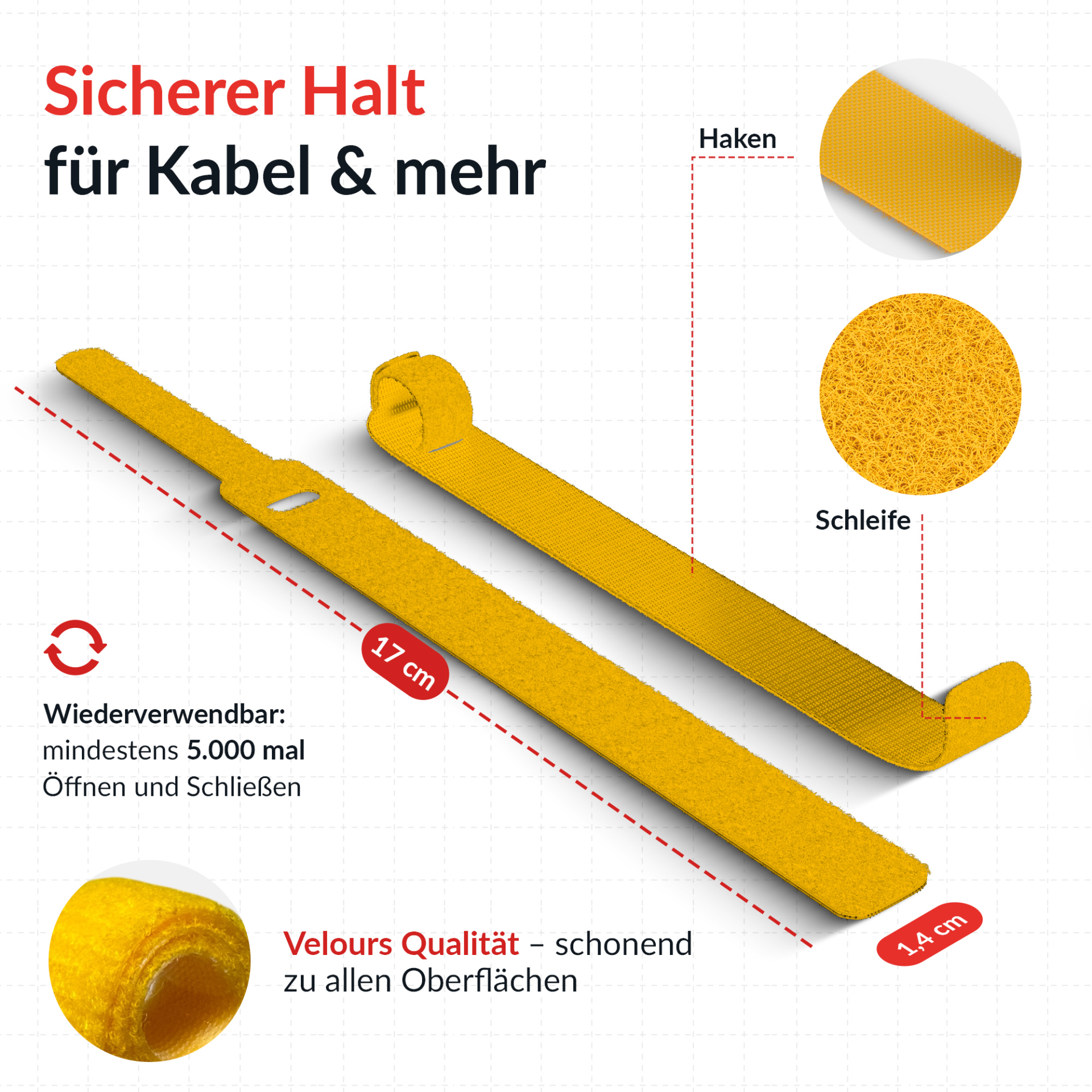 LTC BASIC STRAPS, hook and loops set of 10 pcs yellow/blue/red