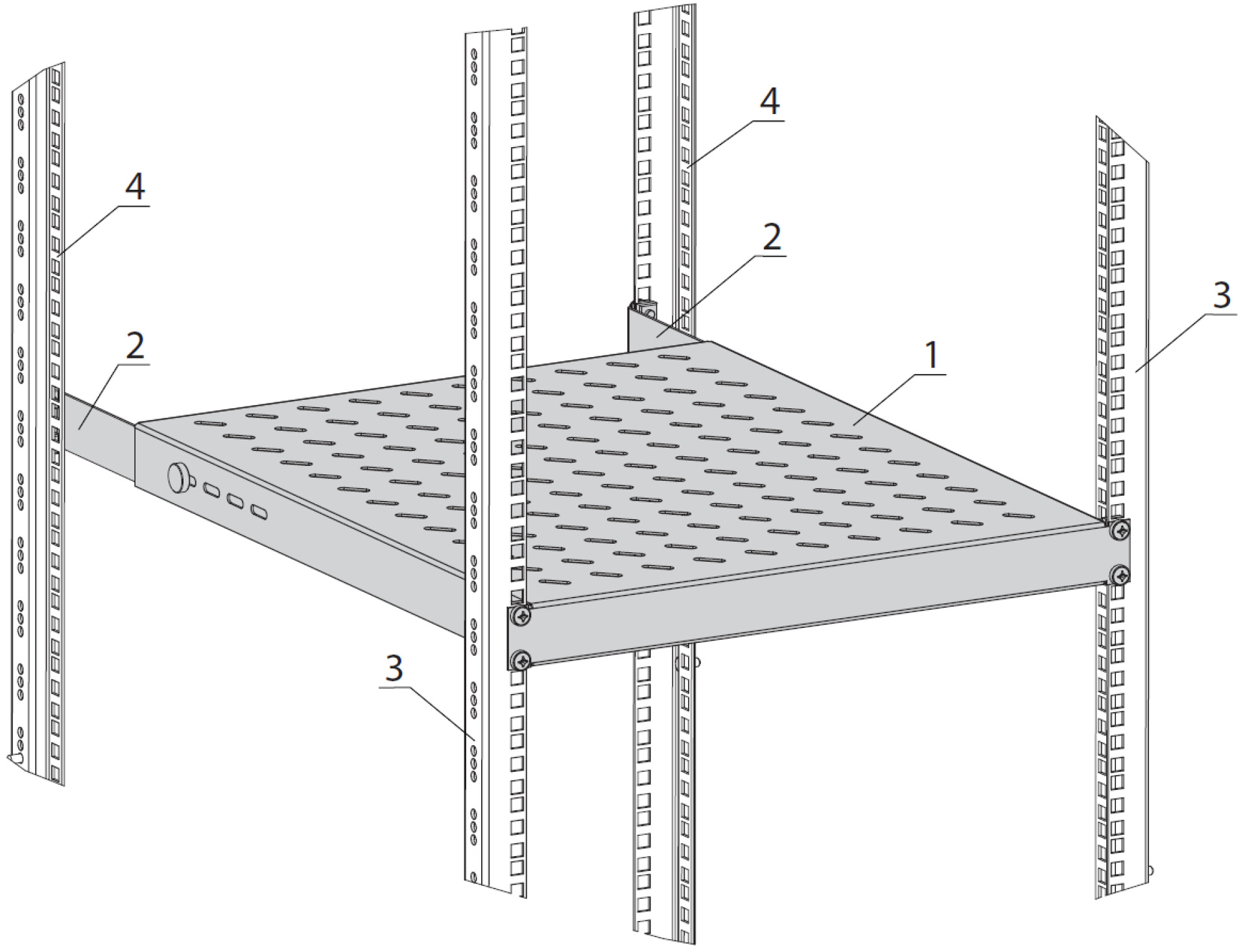 19" 1U Shelf, Fixed, MD 550..650 mm, Max. Load 120 kg, CD 800, RAL7035