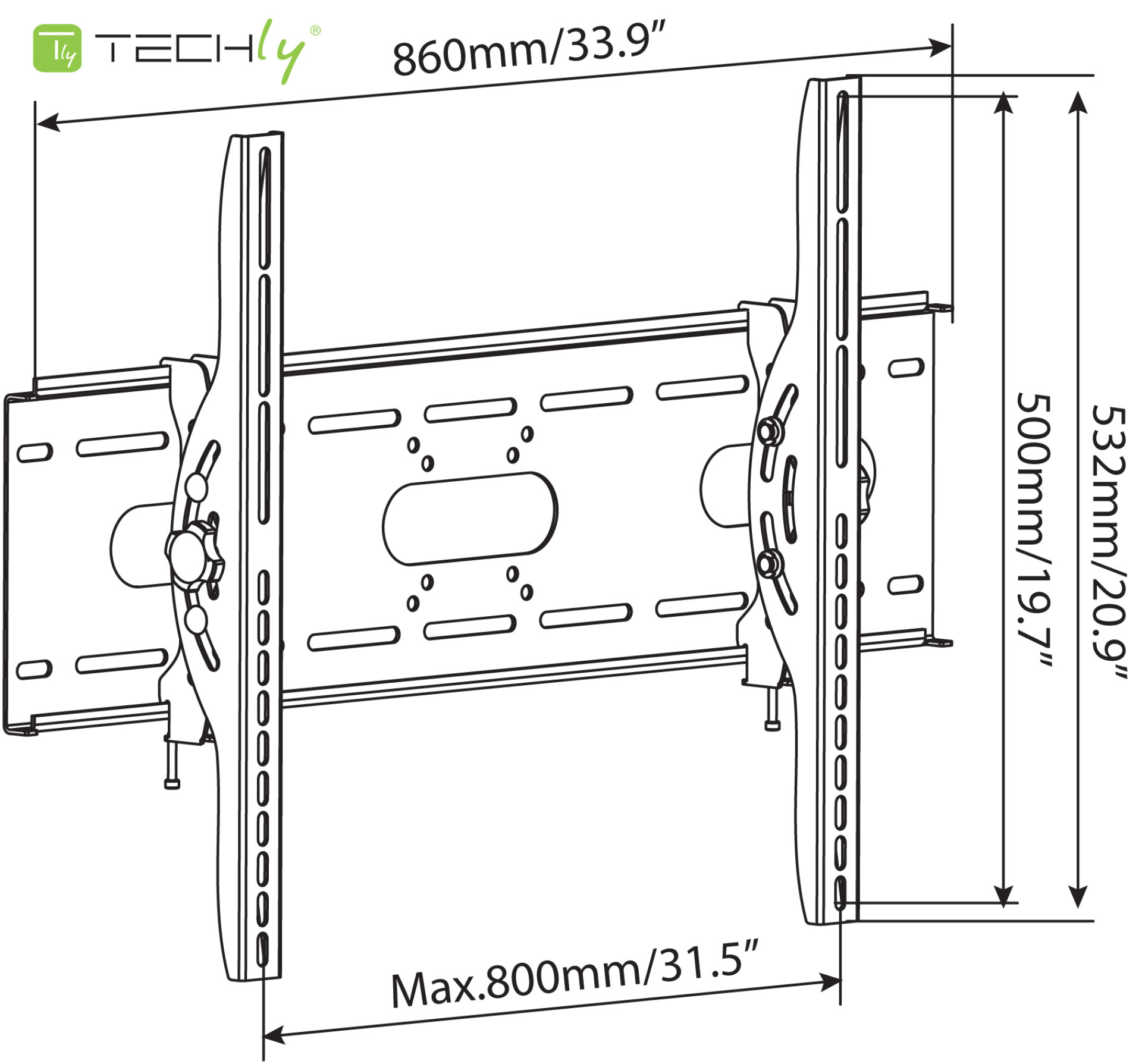 Wall support for 1 LCD TV LED 42"-80", wall distance: 82mm, tiltable, black