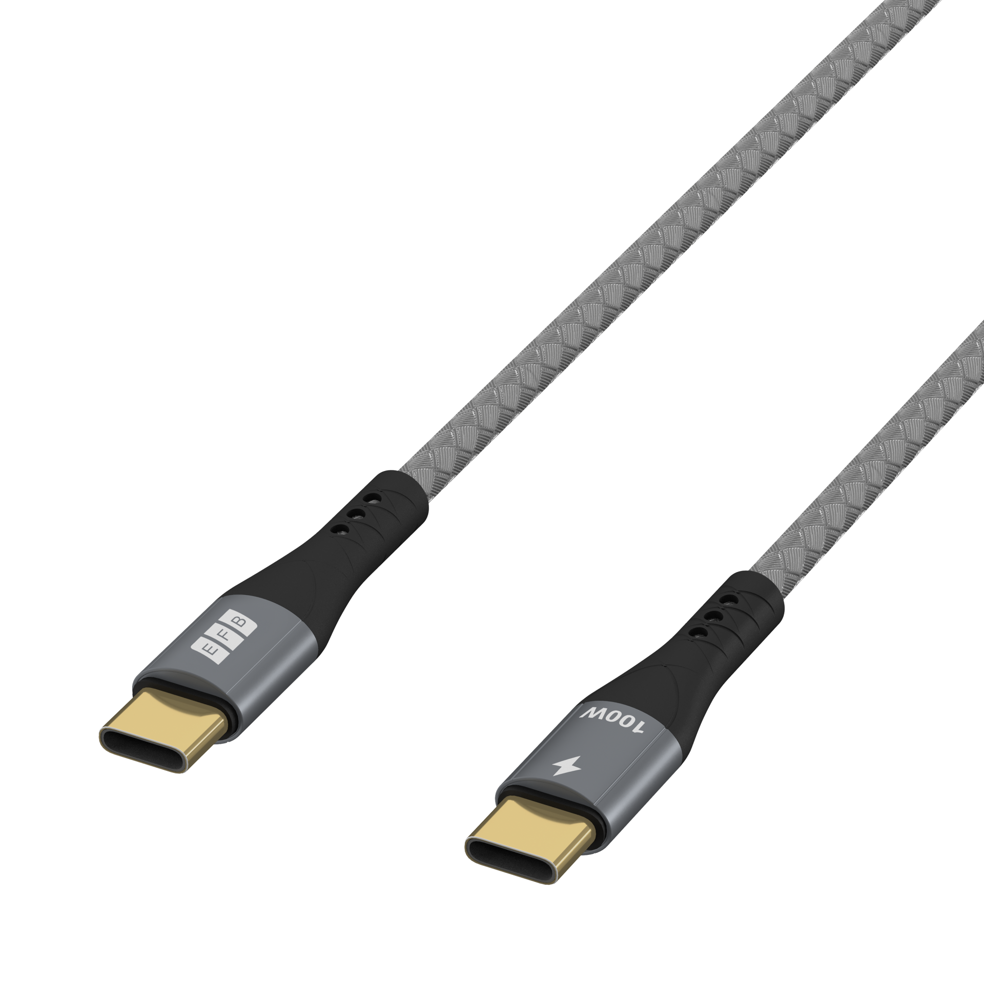 USB-C cable 100W PD 3.0 5A E-Marker Chip 0.5m grey gold contacts textile coat