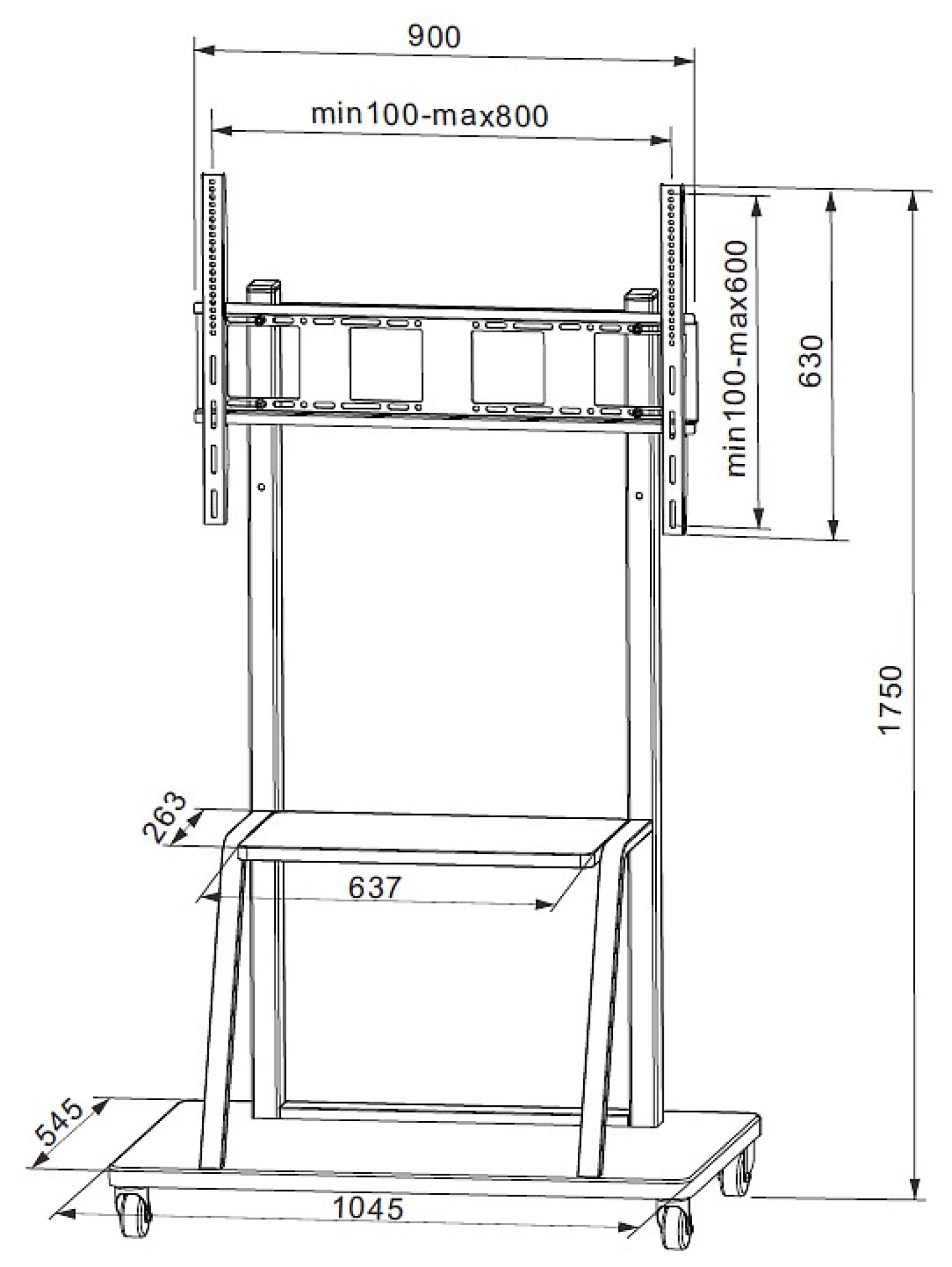 Trolley floor support for LCD LED TV 55-100", with shelf
