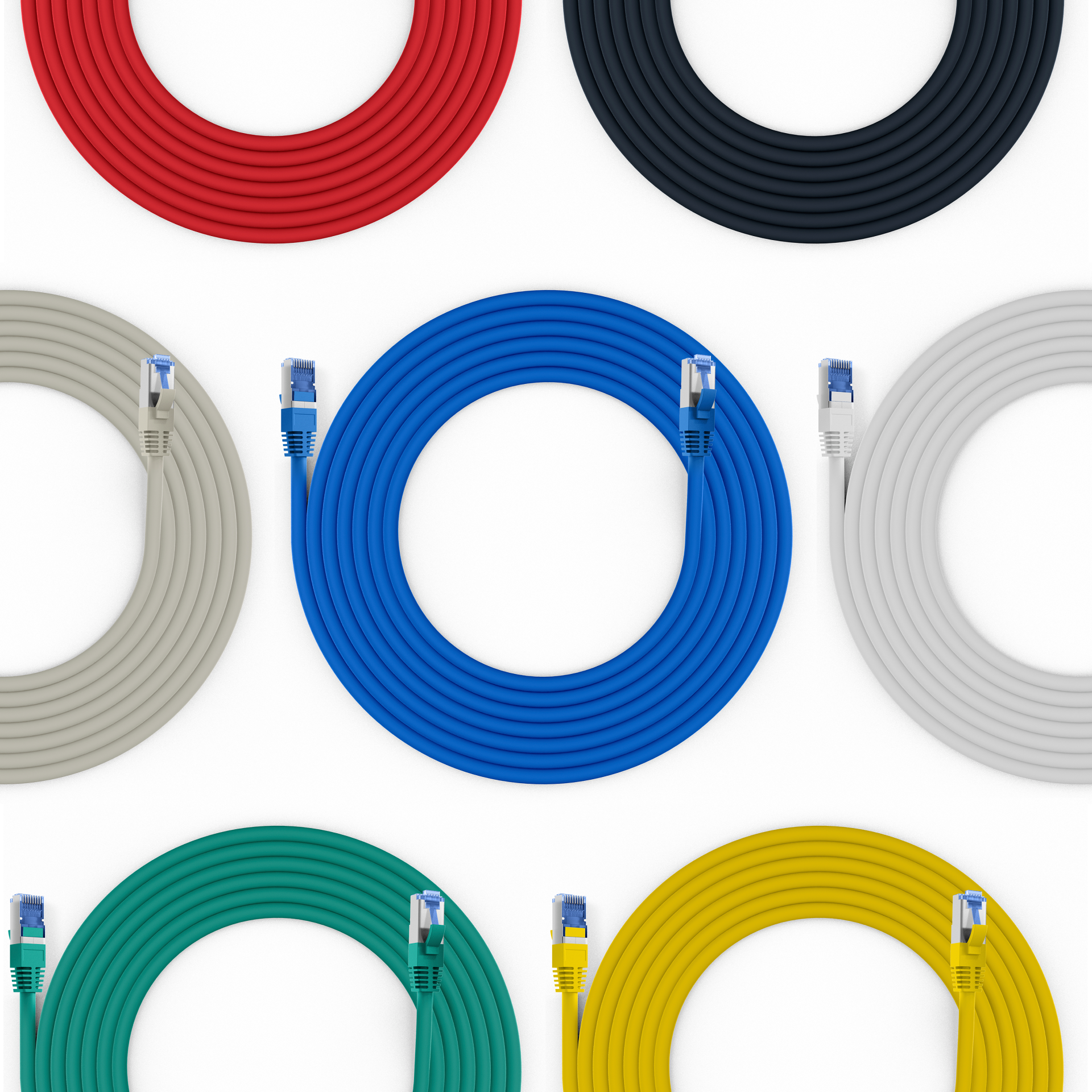 RJ45 Patch Cord Cat.6A S/FTP TPE Cat.7 raw cable superflex blue 7,5m