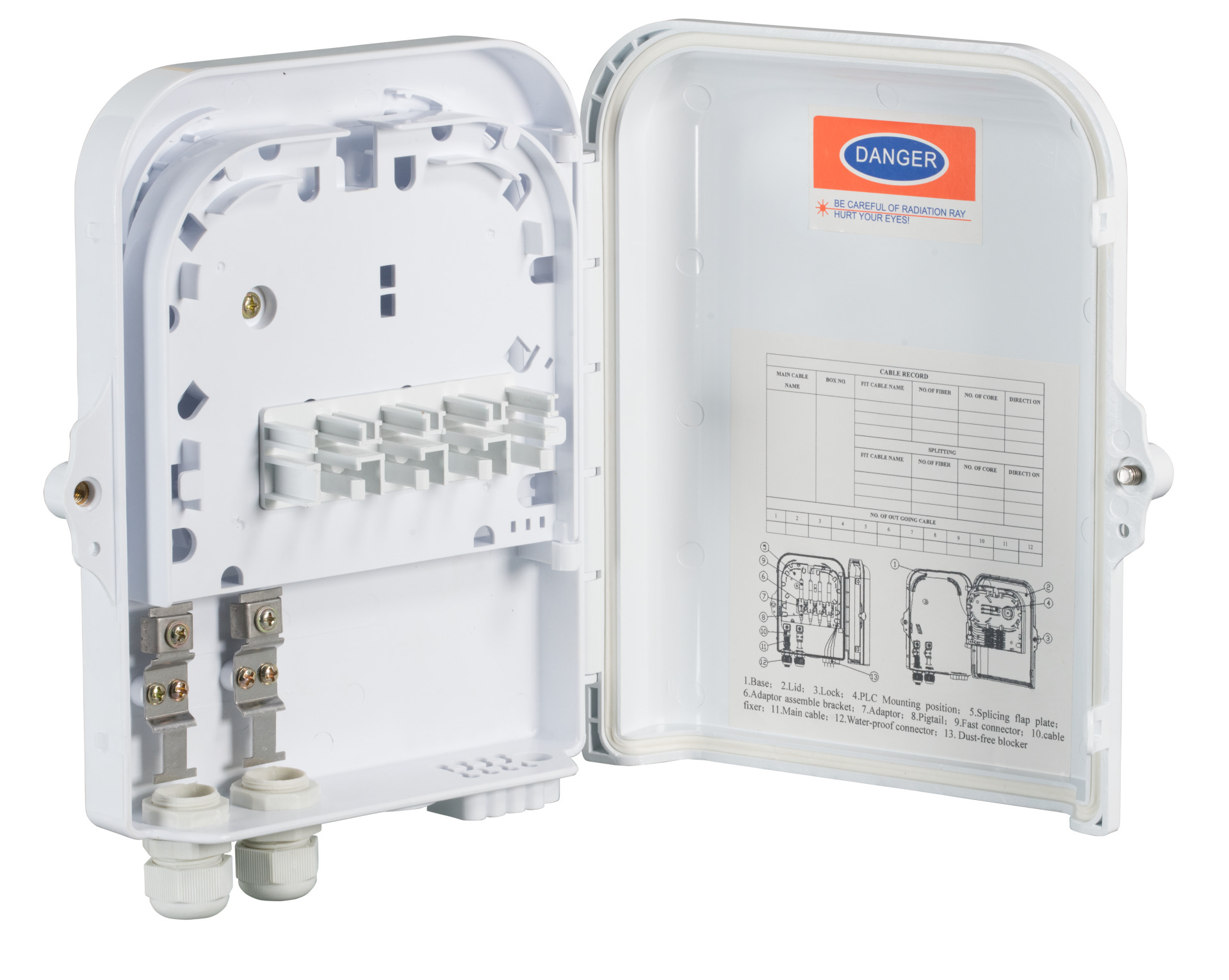 FTTH IP65 Connectionbox for 16fiber, 8adapter and Fiber overlength box