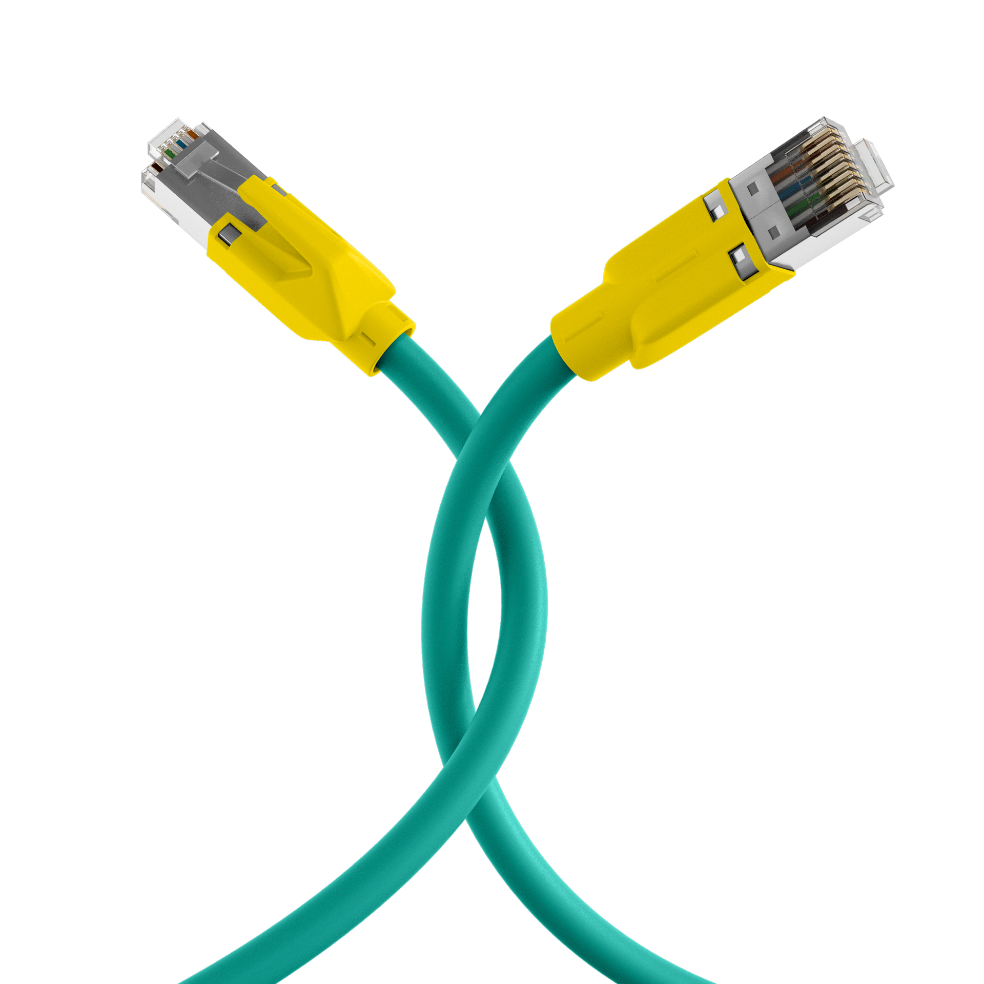 RJ45 Patchkabel Cat.5e SF/UTP PUR  TM21 Tülle gelb schleppfähig grün 2m