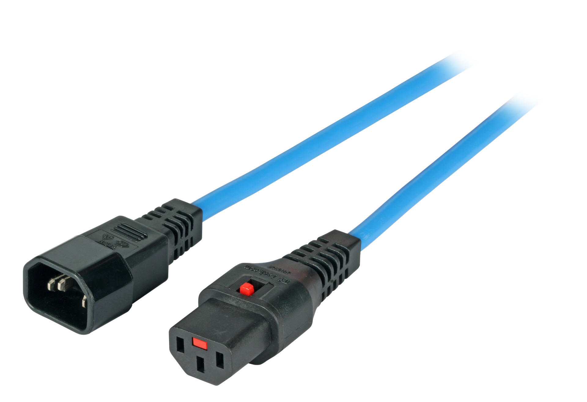 Extension Cable C14 180° - C13 180°, Black, 3.0 m, 3 x 1.00 mm², IEC Lock