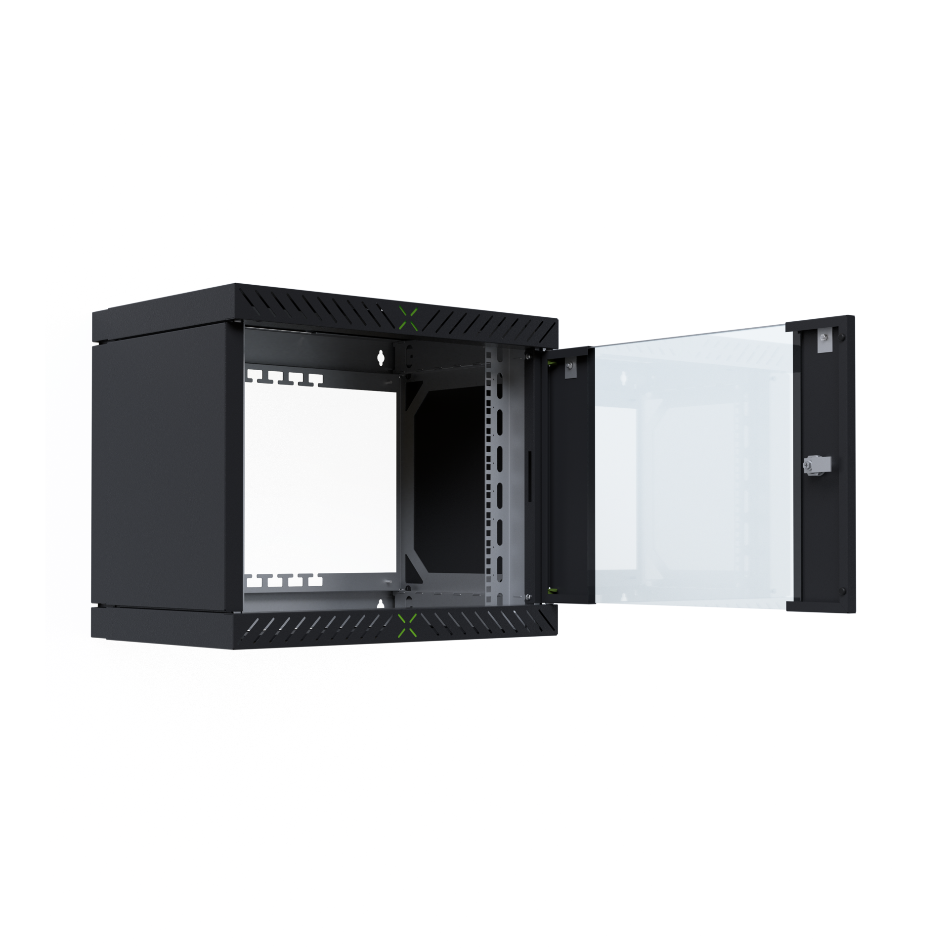 Wall Cabinet X-Rack w. glass door 400-600mm 9U Black RAL9005