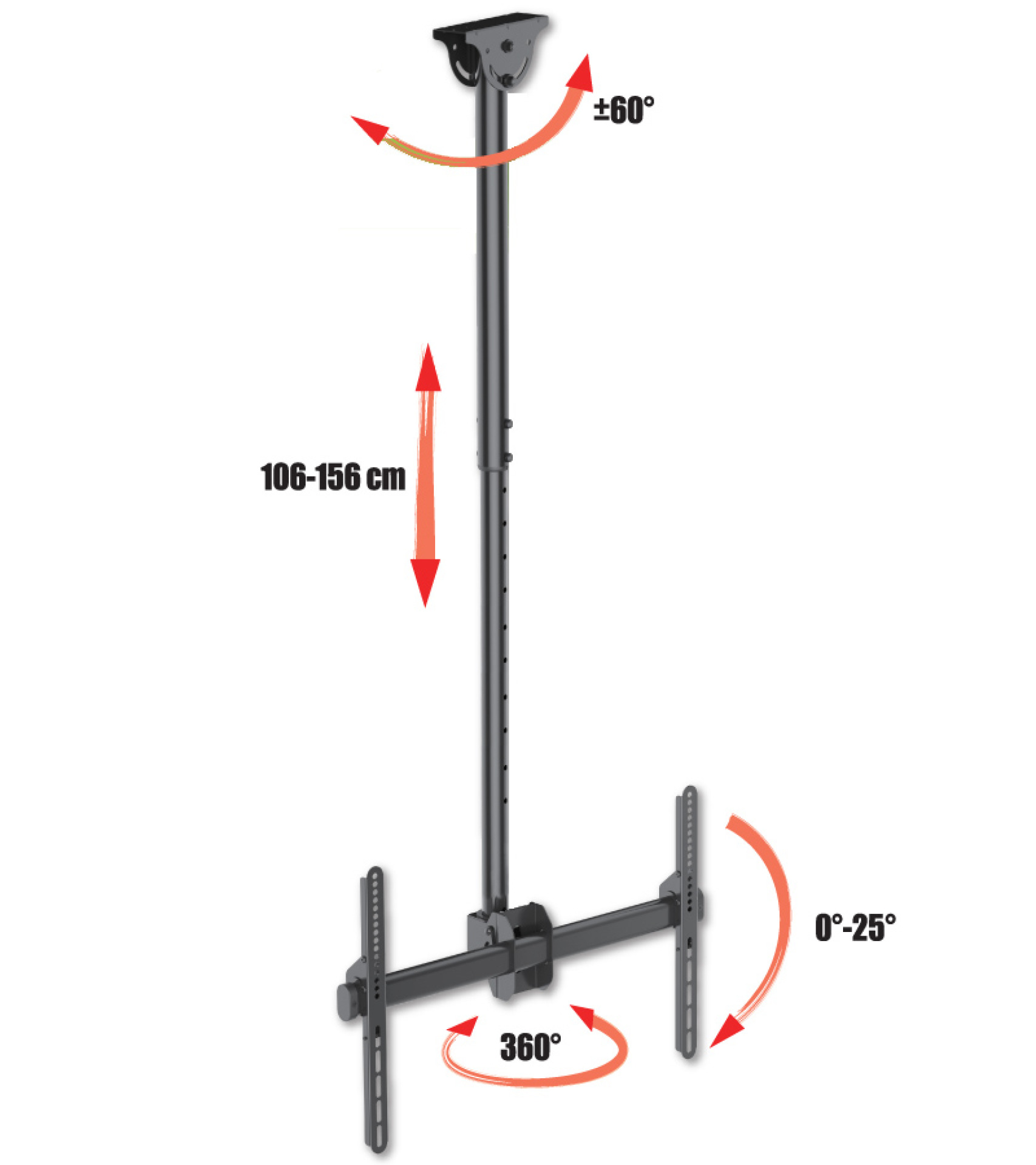 Telescopic universal ceiling support for 1 LED LCD TV 37"-70", long arm