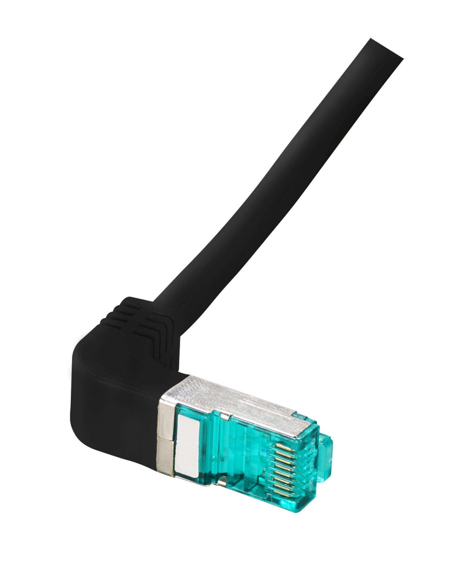 RJ45 Patch cable S/FTP, Cat.6A, LSZH, one side 90° angled, 0,25m, black