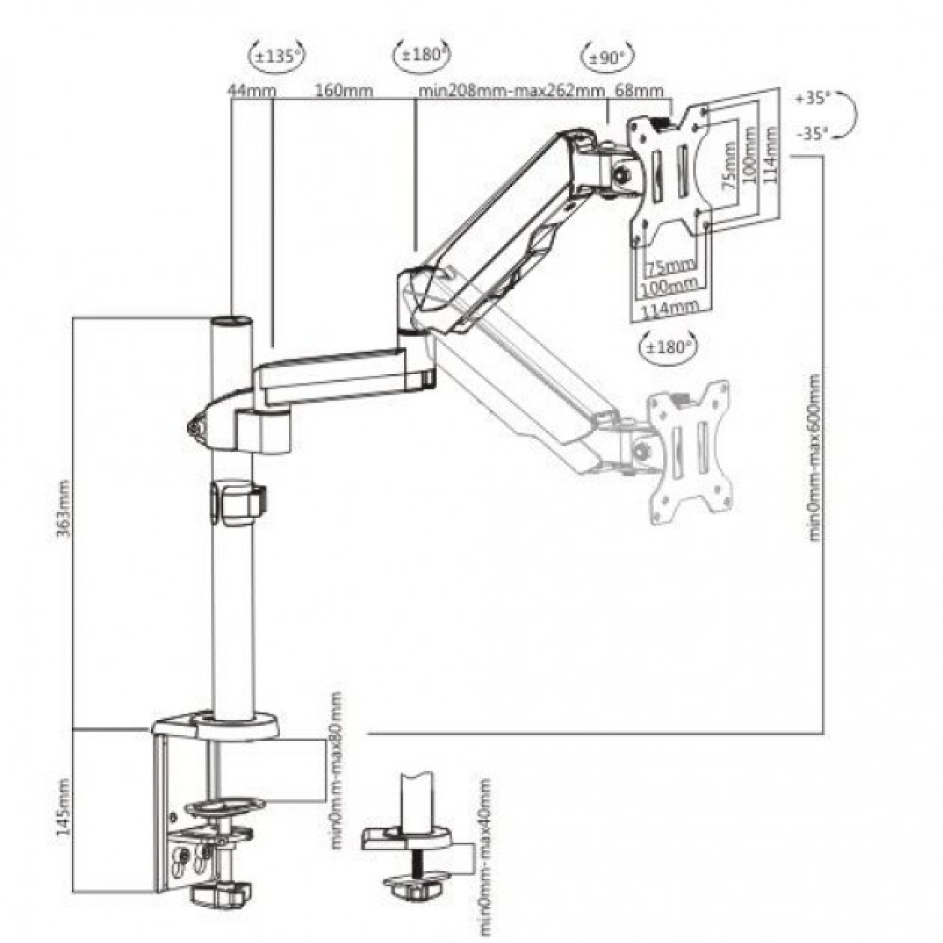 Desk stand for LCD 17-32", with gas spring