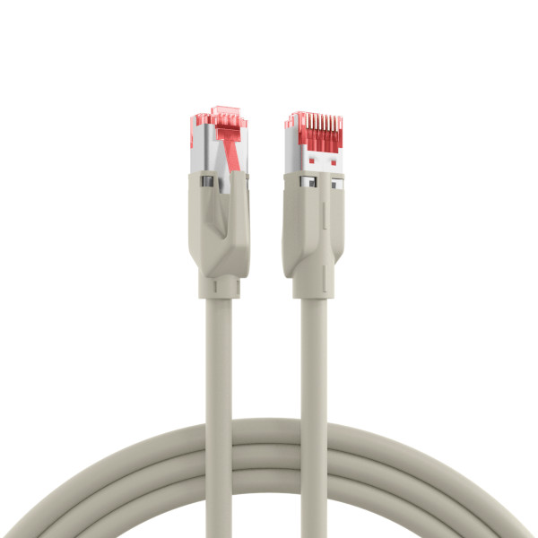 Gråt Cat.6A-patchkabel med røde RJ45-stik - skærmet netværkskabel til 10 Gigabit Ethernet