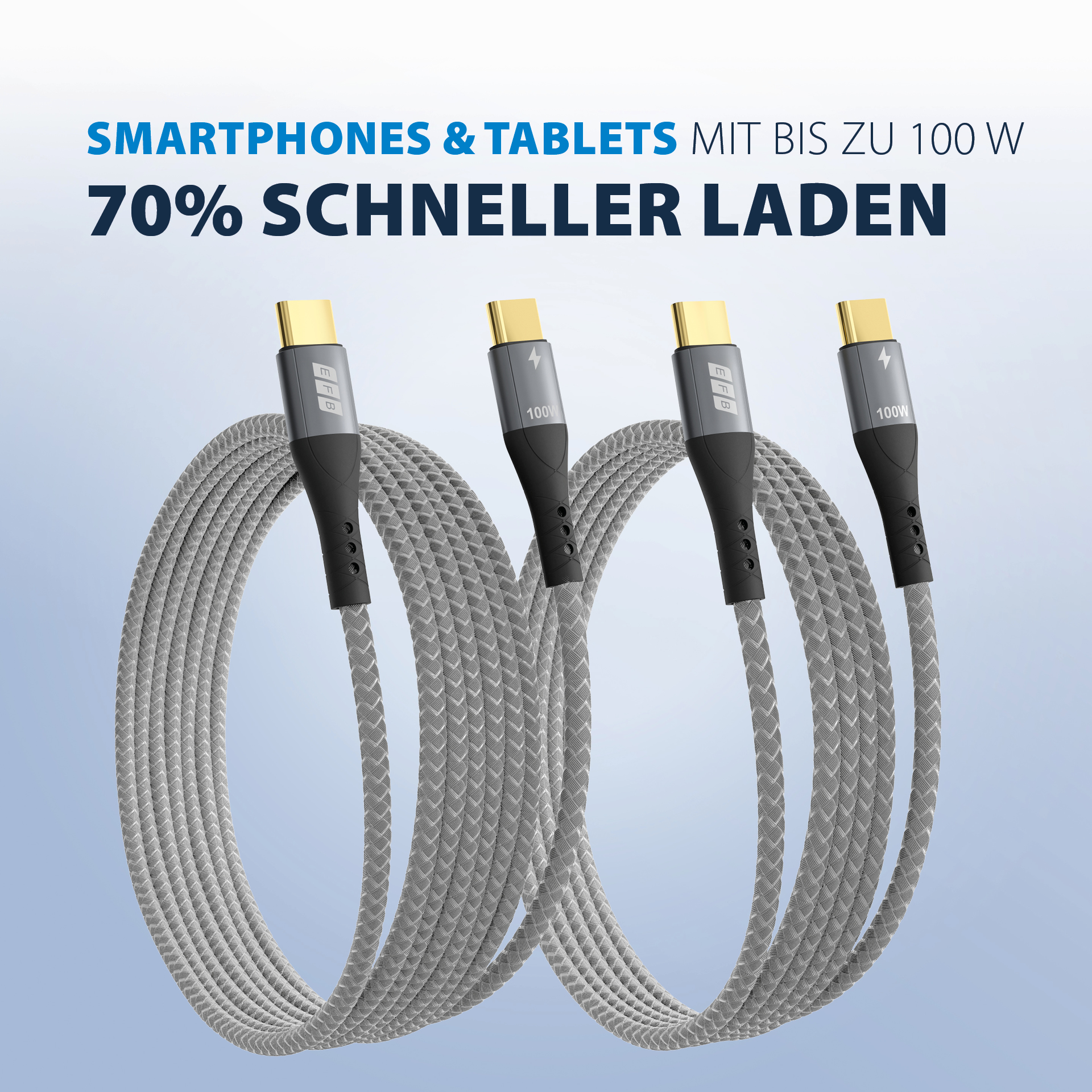 USB-C cable set 100W PD 3.0 5A E-Marker Chip 2x1m grey gold contacts textilecoat