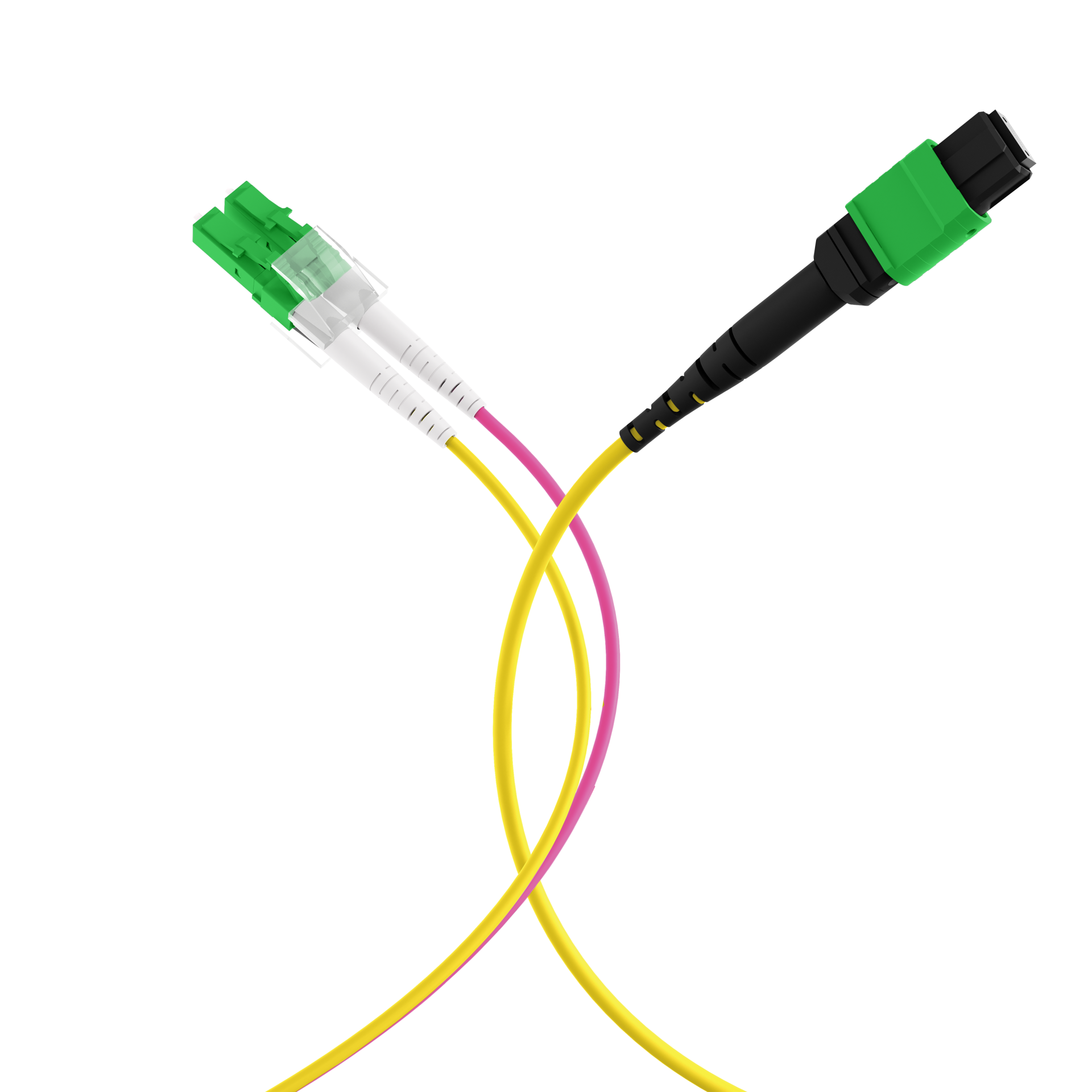 MTP®/APC(F)-LC/APC Trunk cable OS2 12 fibers Typ B LSZH yellow 1m