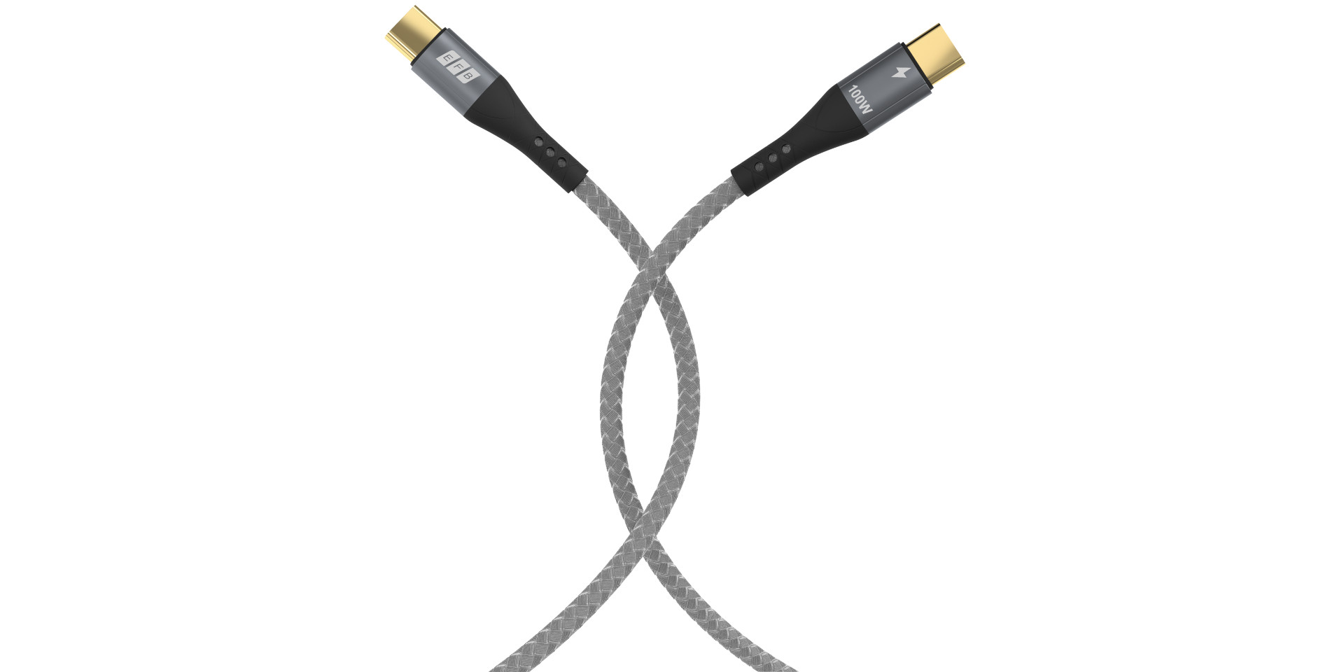 Flettet USB-C-kabel med 100W Power Delivery og Thunderbolt-funktion, ideelt til dataoverførsel, hurtig opladning og 4K-video - robust design med guldbelagte stik