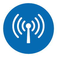Blåt ikon med kabel- og lynsymbol - symbol for høj ledningsevne i kobberkabler
