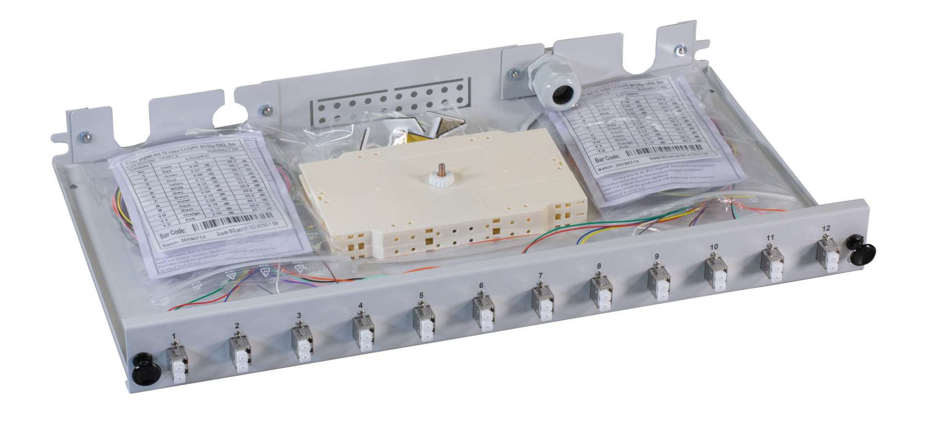 Splicebox sliding unit, with LC-Duplex metal adapter and pigtails, OS2