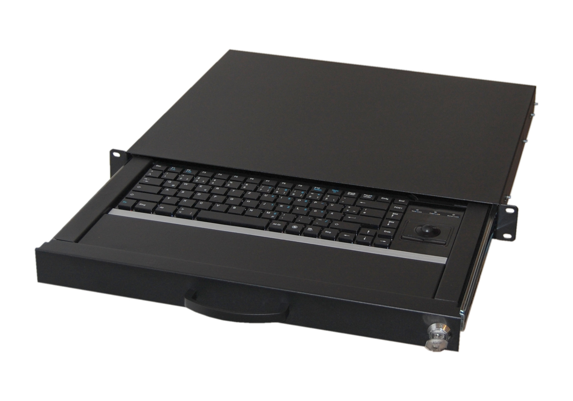 19" 1U Keyboard Drawer, Keyboard DE, PS/2+USB, Trackball, RAL7035