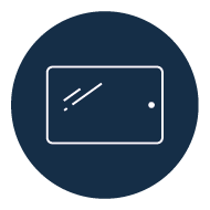 Ikon af en tablet på en mørkeblå baggrund - symbol for mobile enheder, digitale applikationer og tablettilbehør