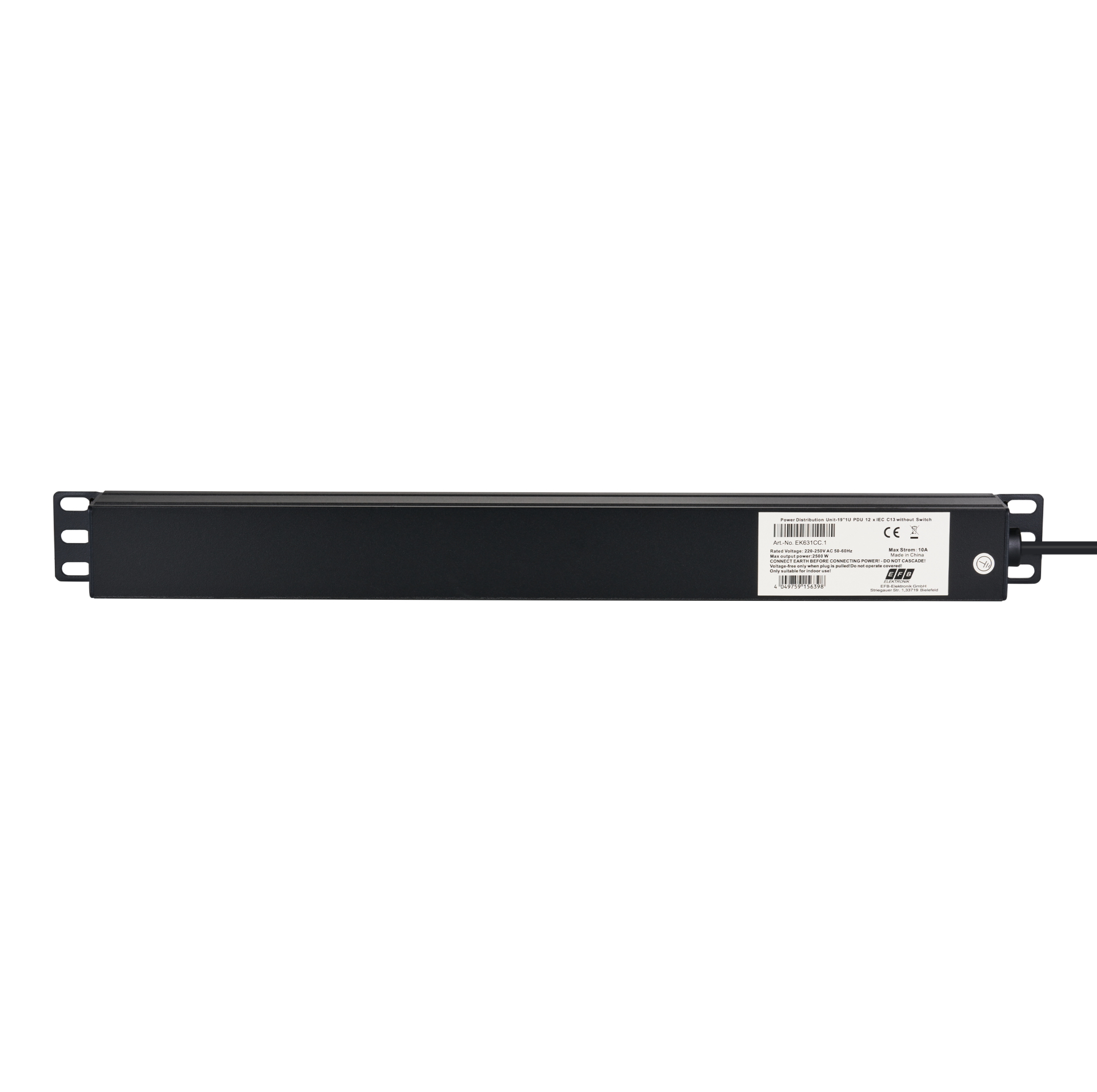 19“ 1U Socket Strip,12 x C13 without Switch, Cable C14
