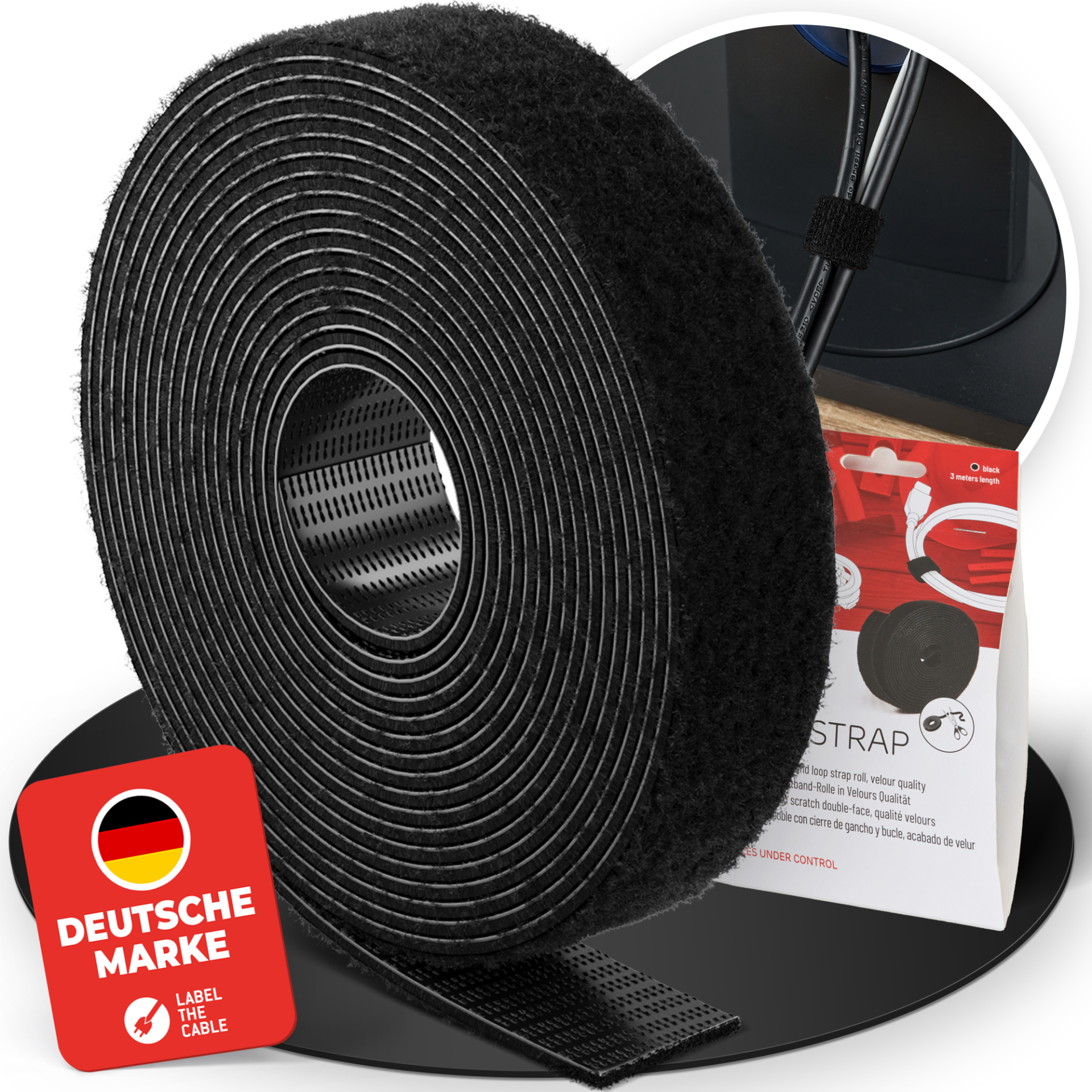 LTC ROLL STRAP, double sided hook and loop roll 3m black