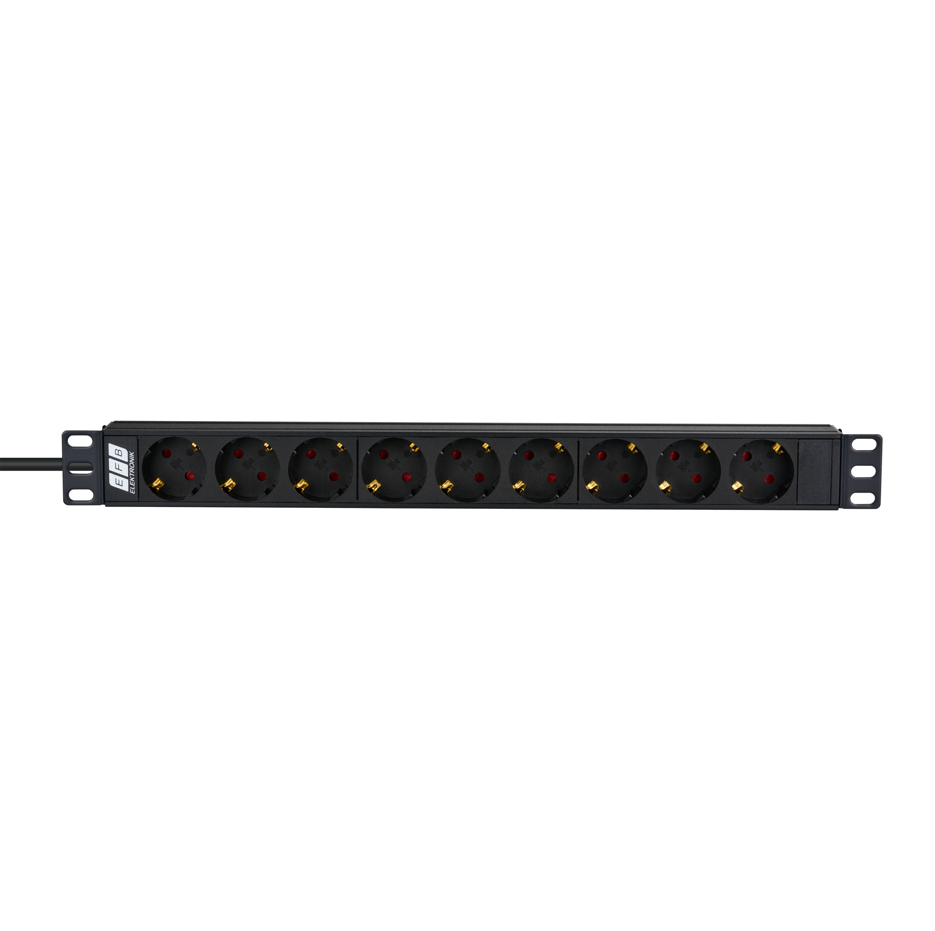 19“ 1U Socket Strip 9 x CEE 7/3 without Switch, in Alu Profile, Black