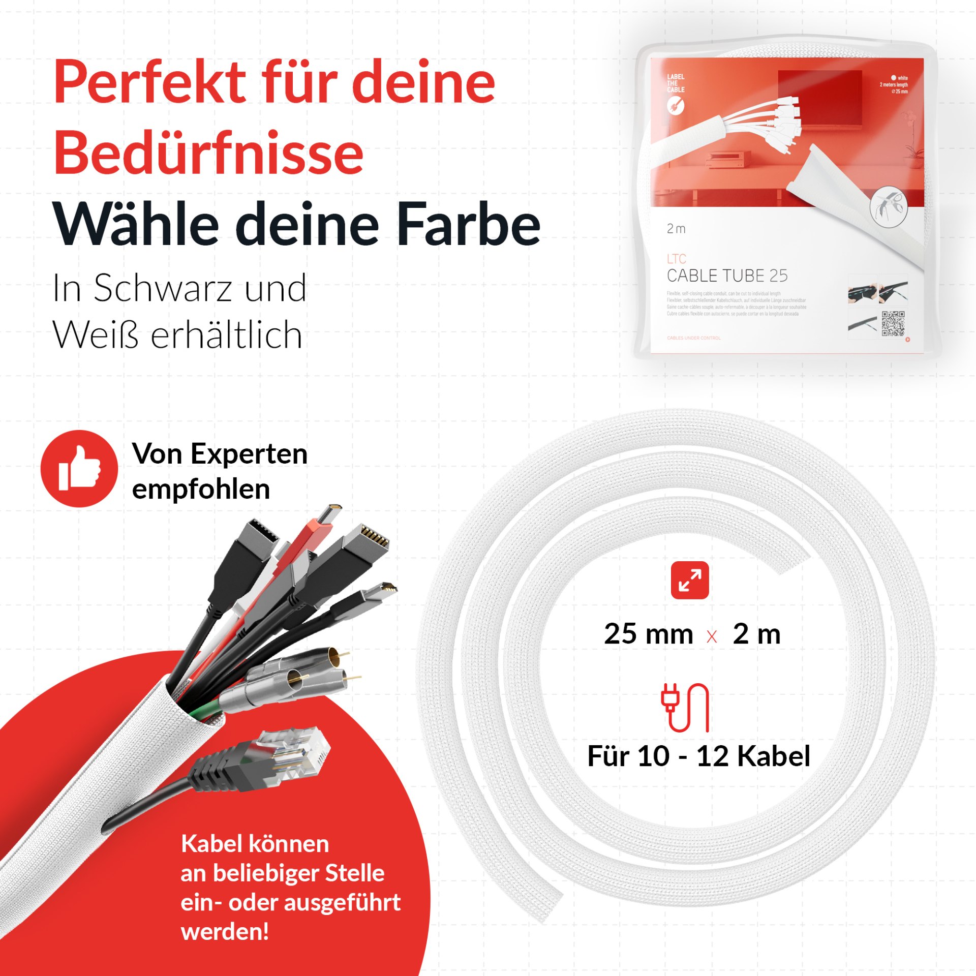 LTC CABLE TUBE, soft polyester tube diameter 2.5 - 4cm 2m white