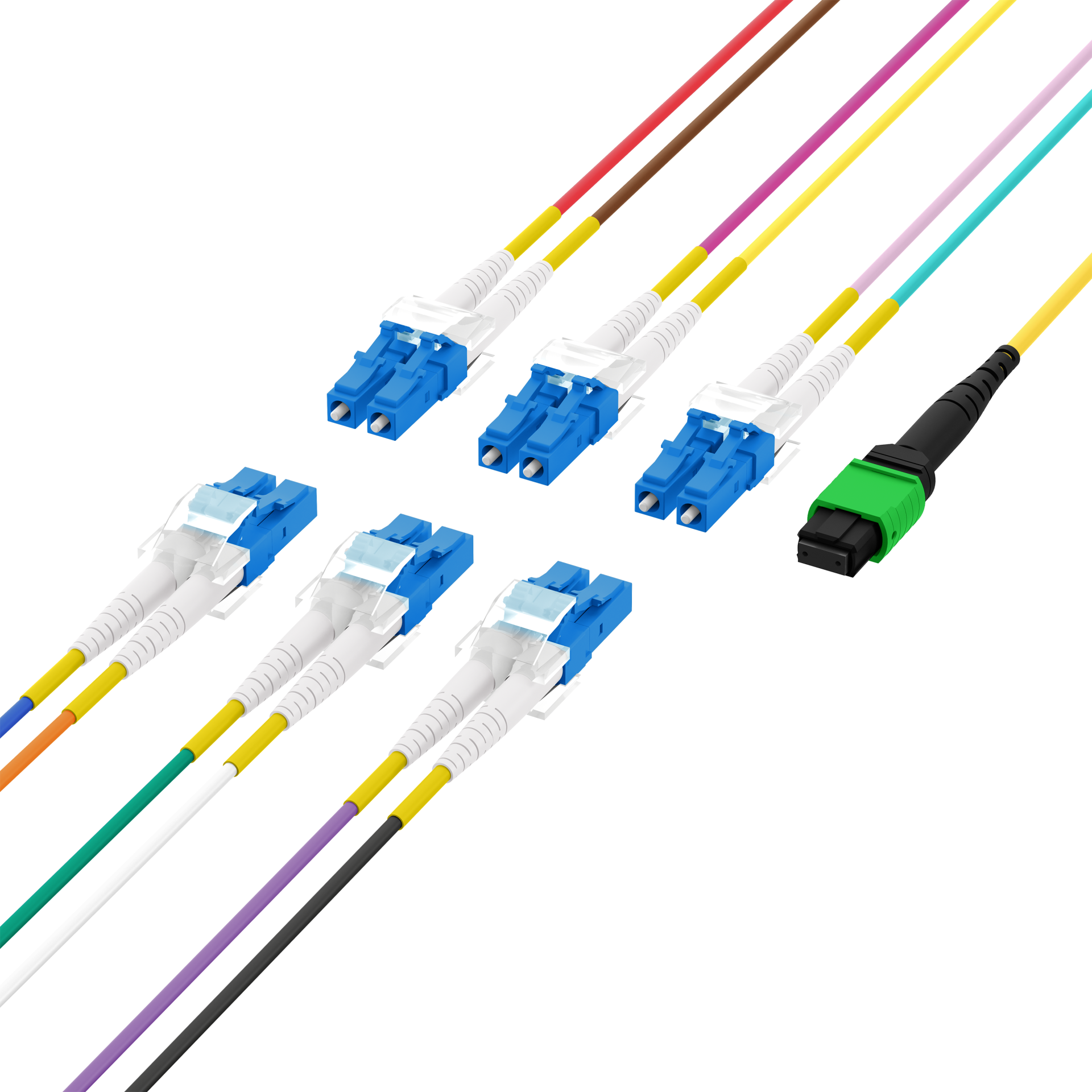 MTP®/APC(F)-LC Trunk cable OS2 12 fibers Typ B LSZH yellow 1m