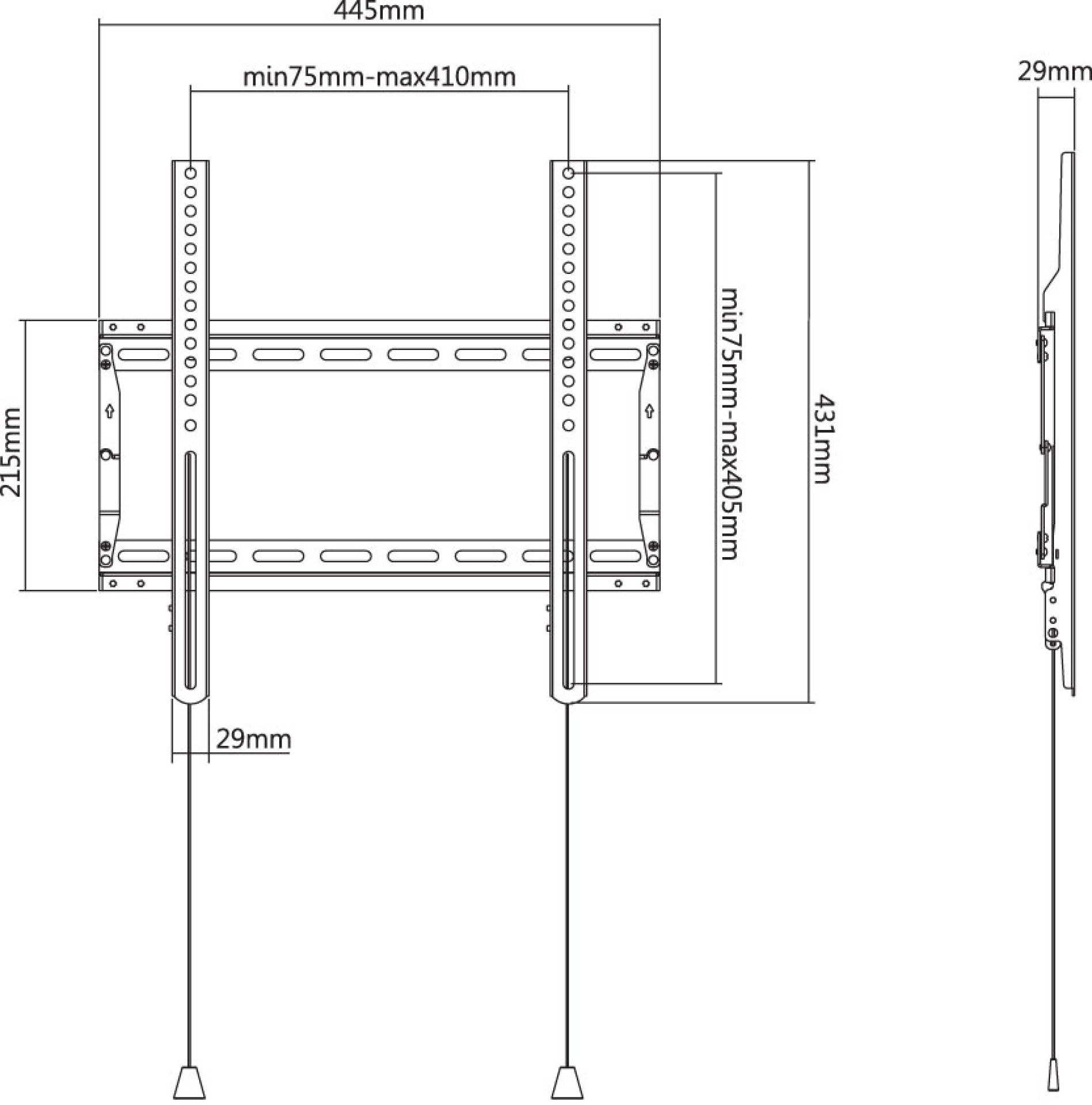 Wall support for 1 LCD TV LED 32"-70", wall distance: 29mm, black