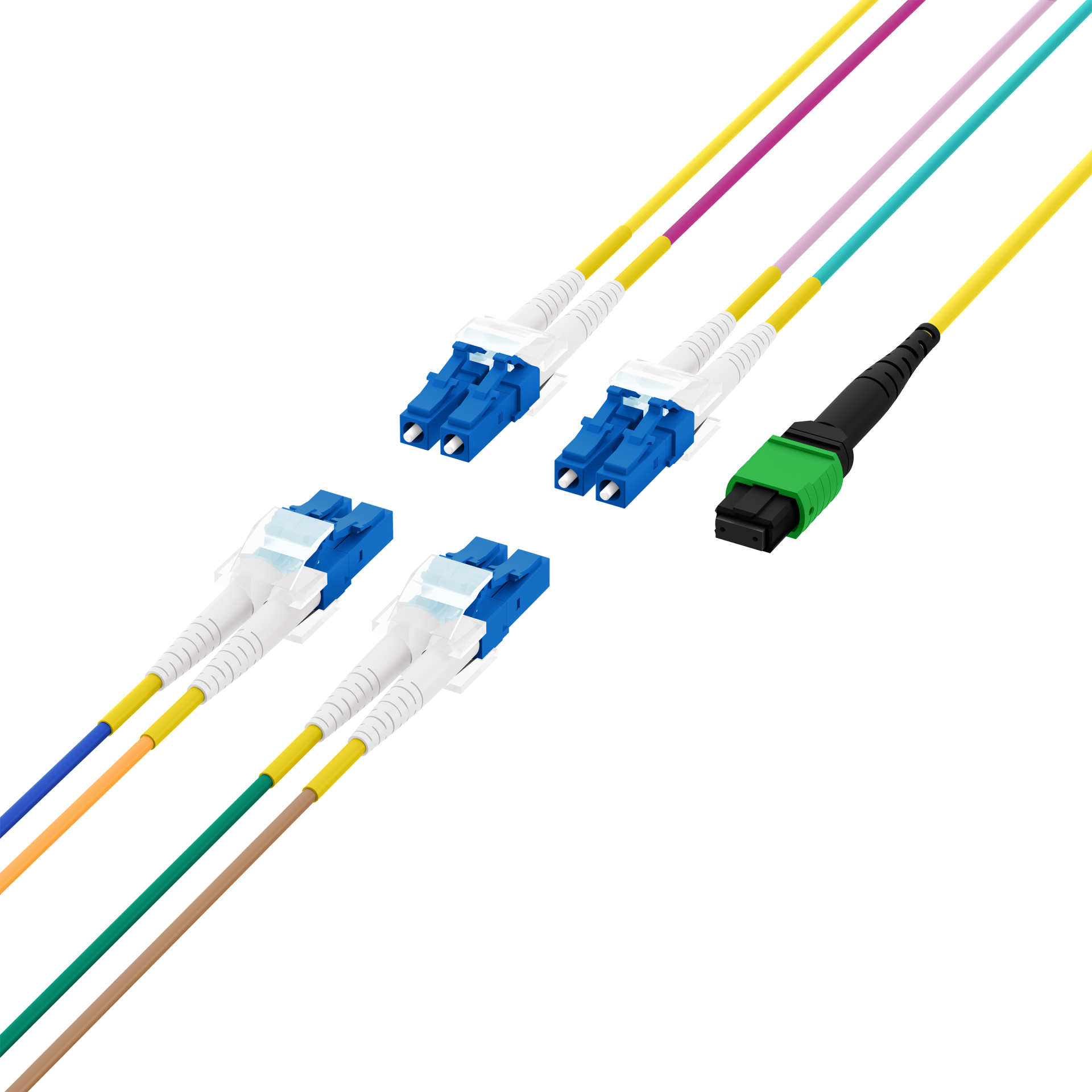 MTP®/APC(F)-LC Trunk cable OS2 8 fibers Typ B LSZH yellow 1m