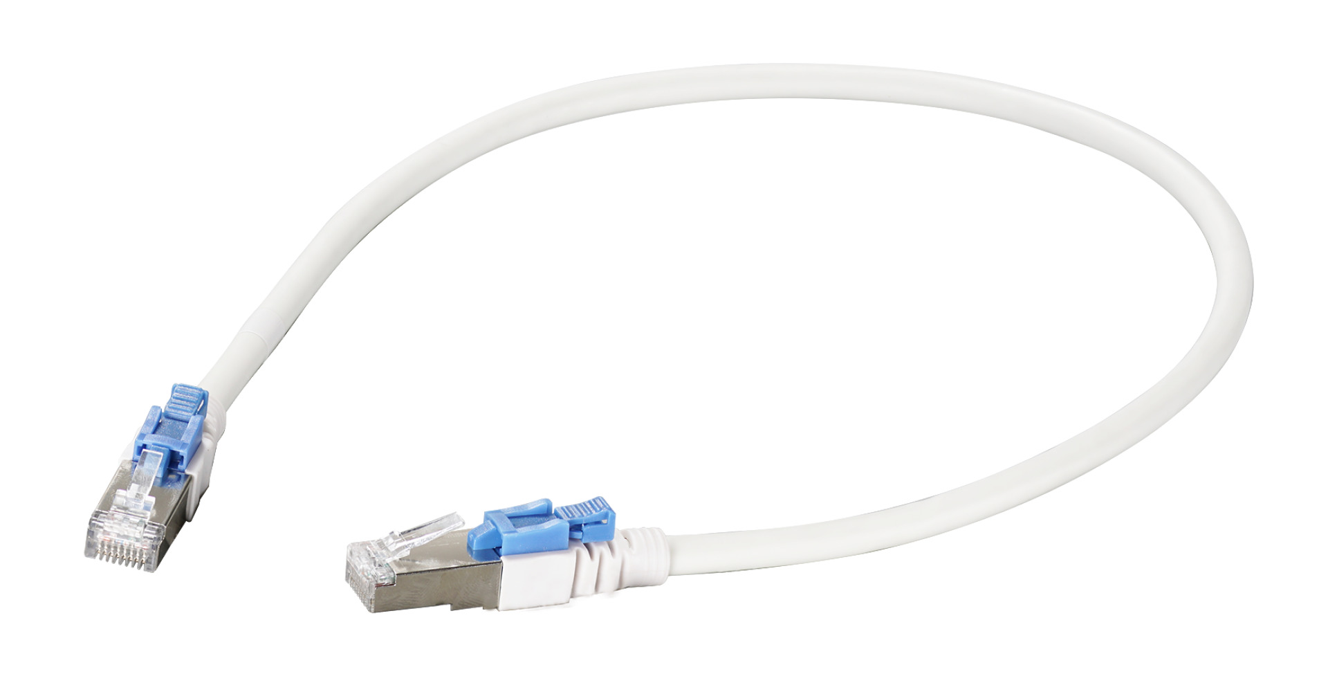 RJ45 Patch cable S/FTP,Cat.6A, 26AWG BC, LSZH, 0,5m, white, lockable (blue)