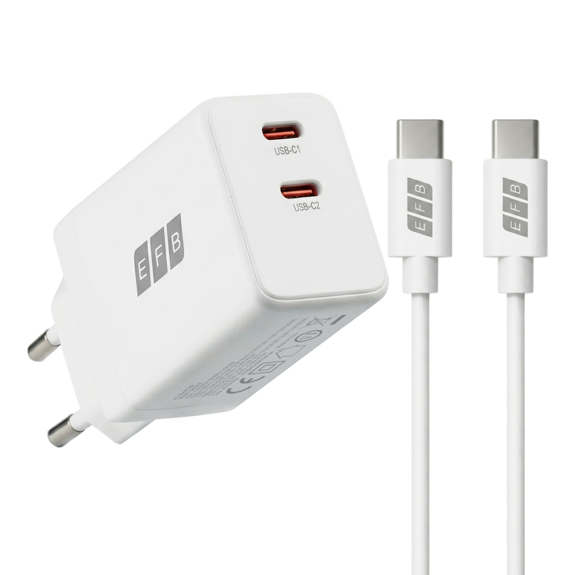 45W 2x USB-C Charger Set PD3.0 GaN QC3.0 Incl. 2m USB-C charging cable, white