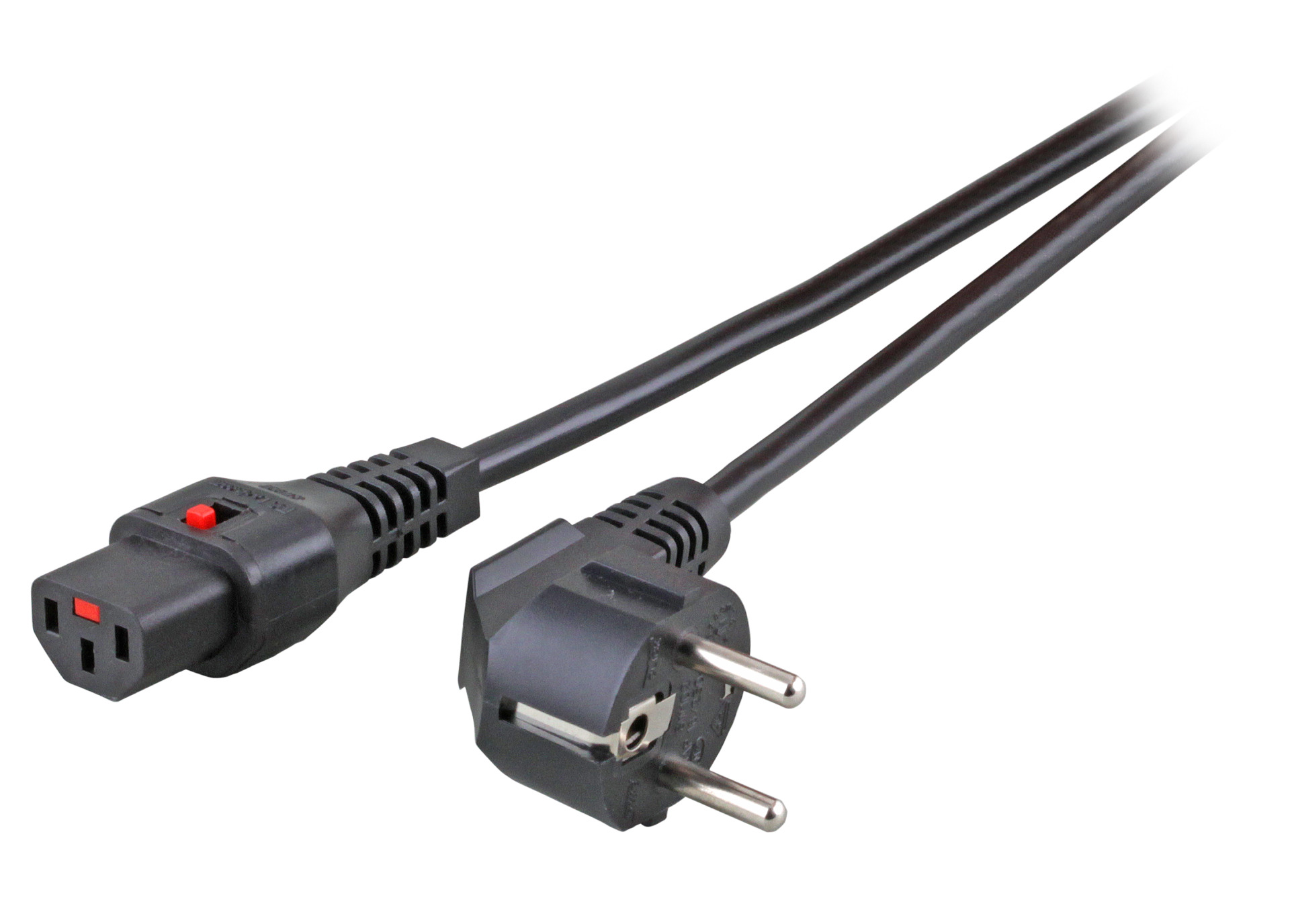 Power Cable CEE7/7 90° - C13 180°, Black, 1.0 m, 3 x 1.00 mm², IEC Lock