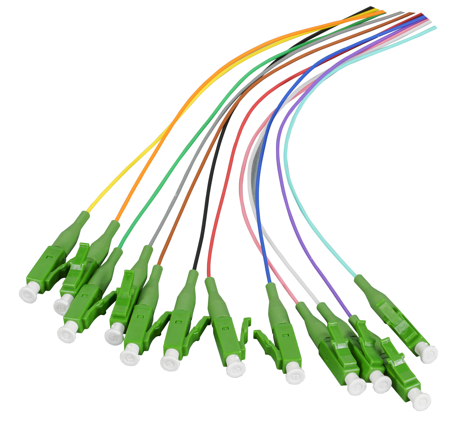 Fiber Pigtail LC/APC OS2 G652D-colored set 2m - 12 pieces