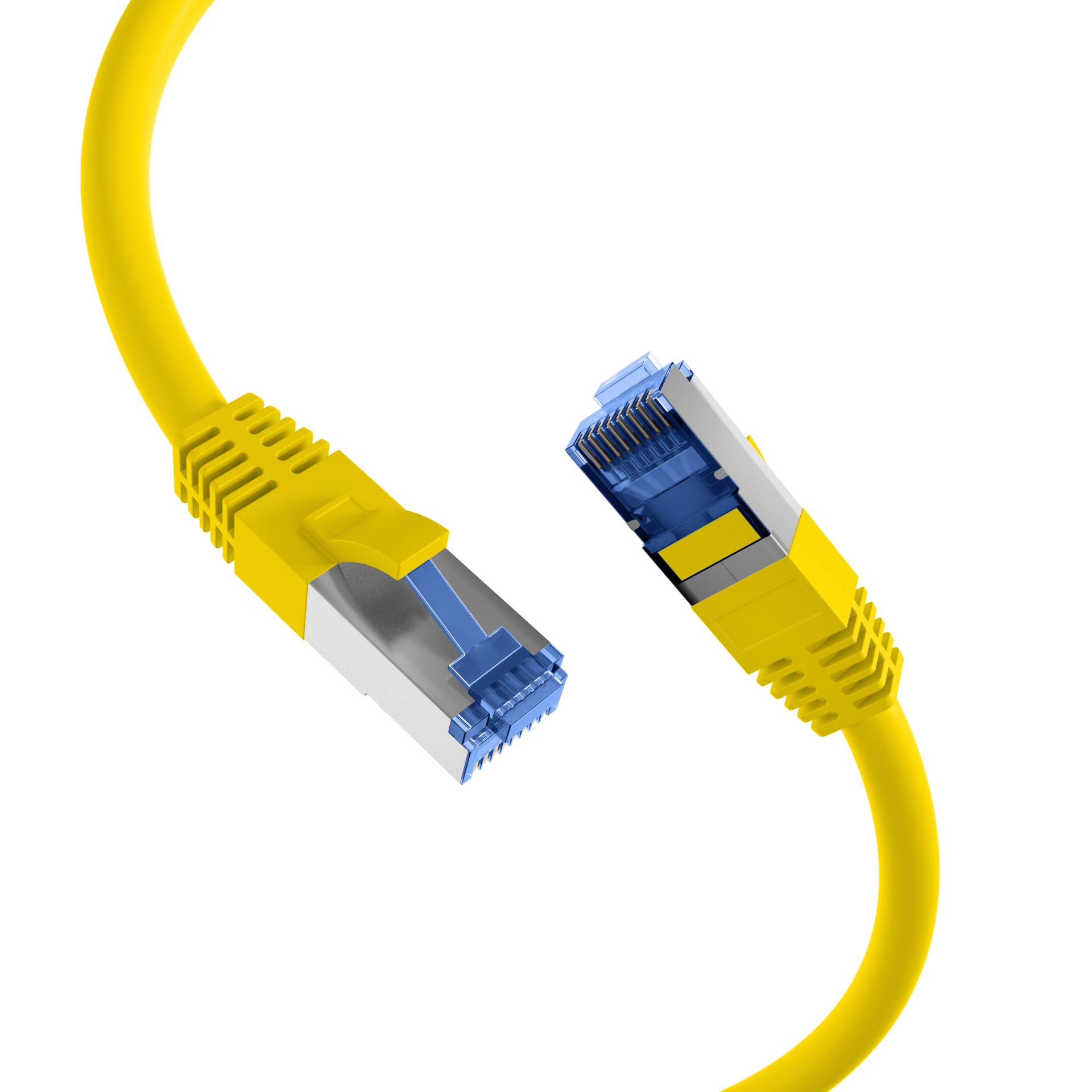 RJ45 Patch Cord Cat.6A S/FTP TPE Cat.7 raw cable superflex yellow 0,15m