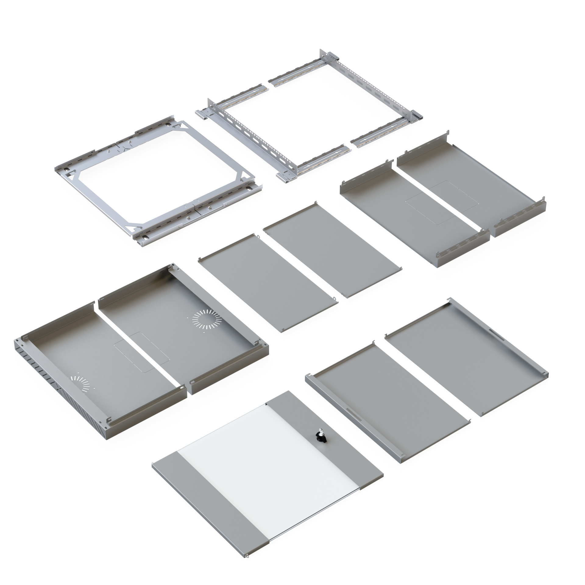 Wall Cabinet X-Rack w. glass door 400-600mm 12U Grey RAL7035