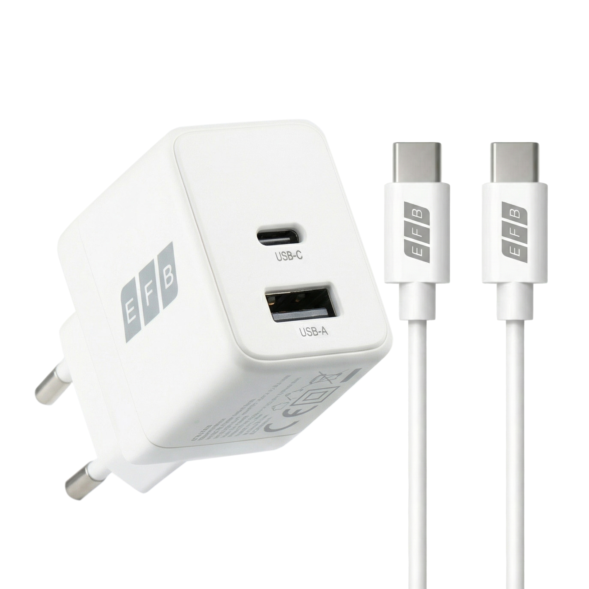 20W USB-C+USB-A Charger Set PD3.0 GaN QC3.0 Incl. 2m USB-C charging cable, white