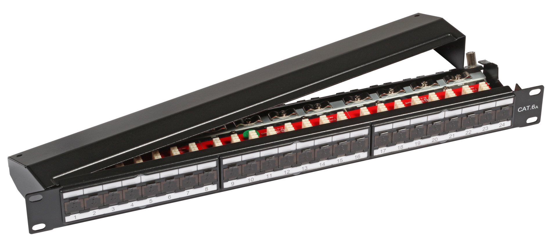 Patchpanel STP 24xRJ45 Cat.6A/Class EA, 19“ 1U, RAL9005 black