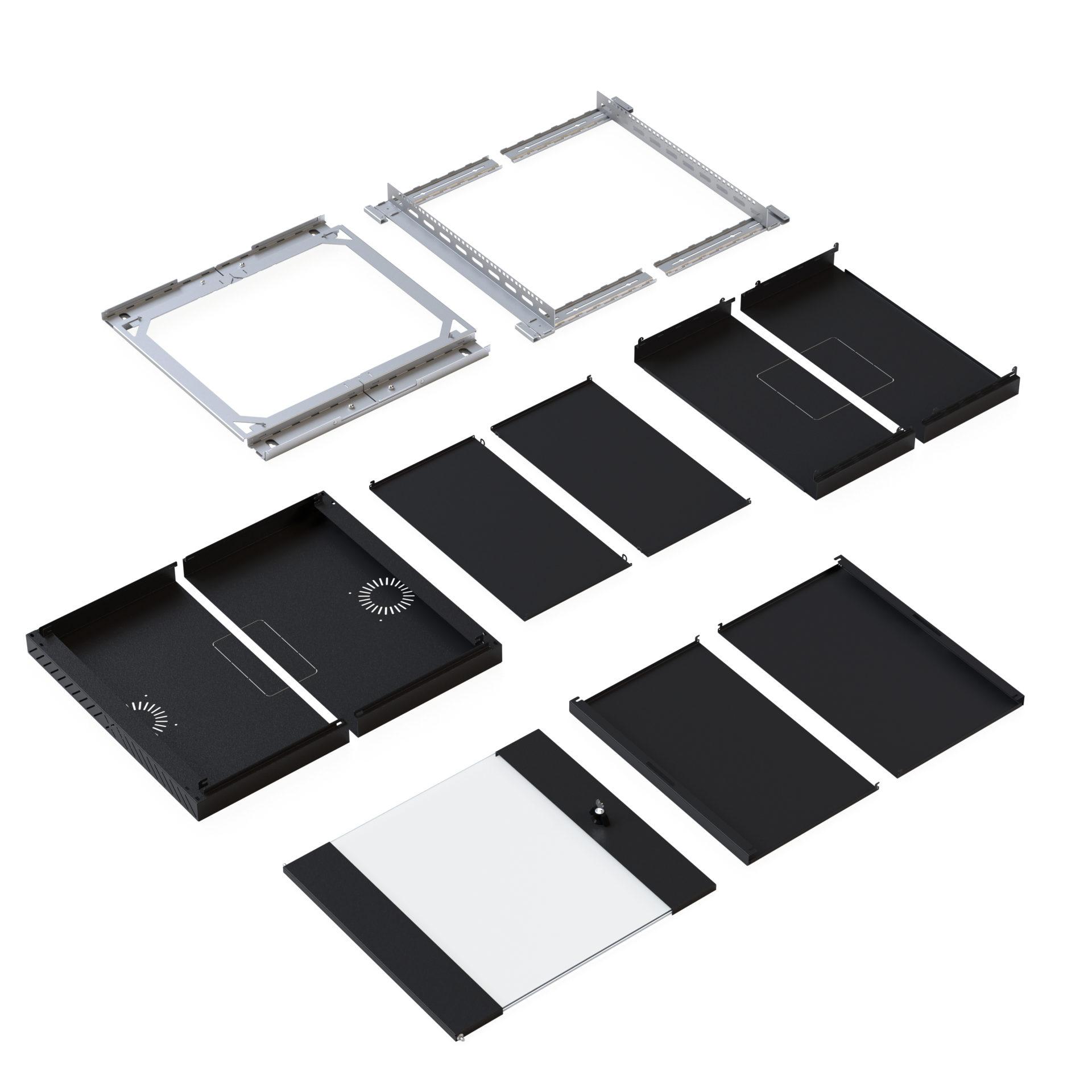 Wall Cabinet X-Rack w. glass door 400-600mm 12U Black RAL9005