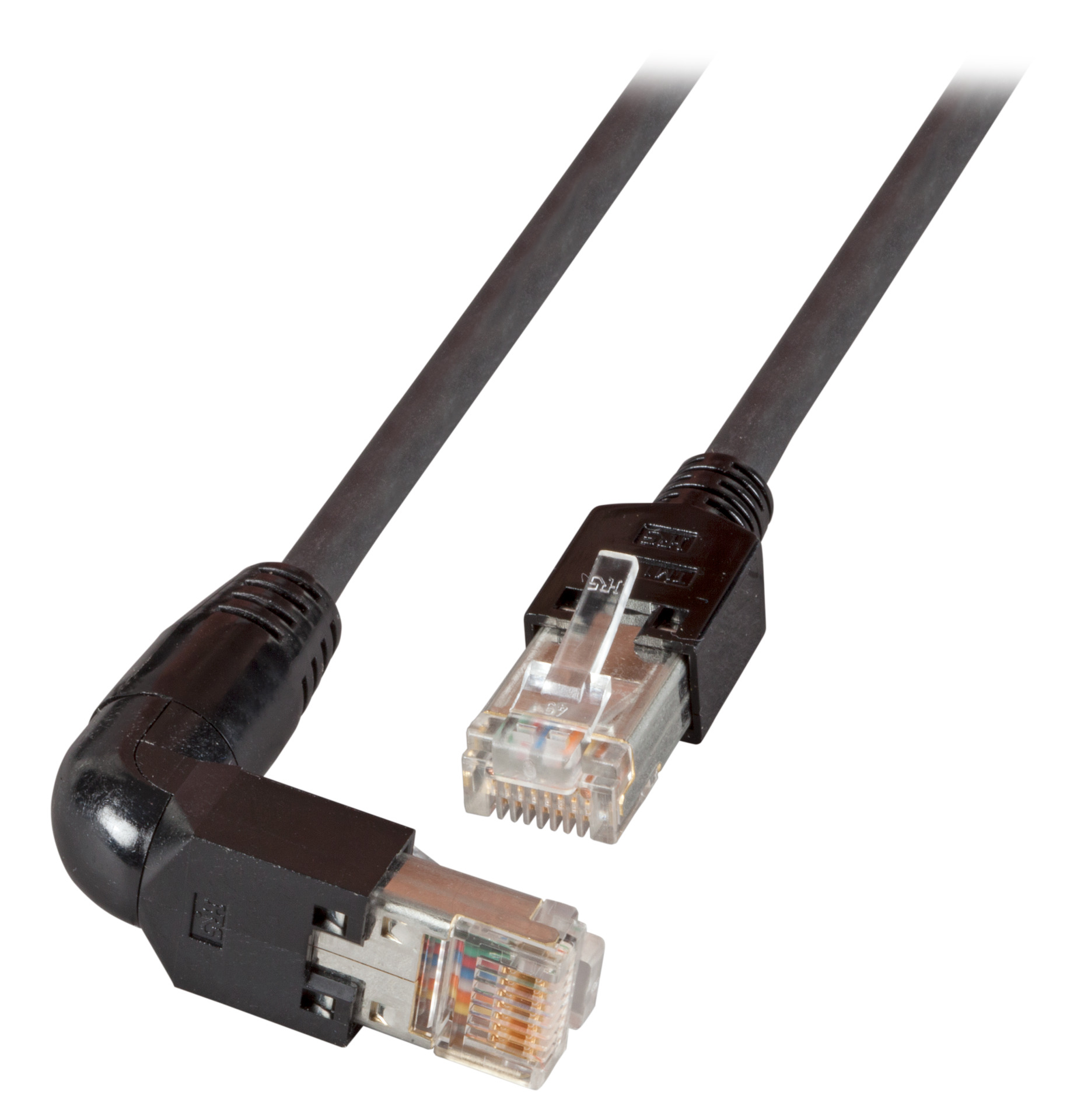 RJ45 Patch cable S/UTP, Cat.5e, 1x TM11 90° / TM11, PVC, 0,5m, black