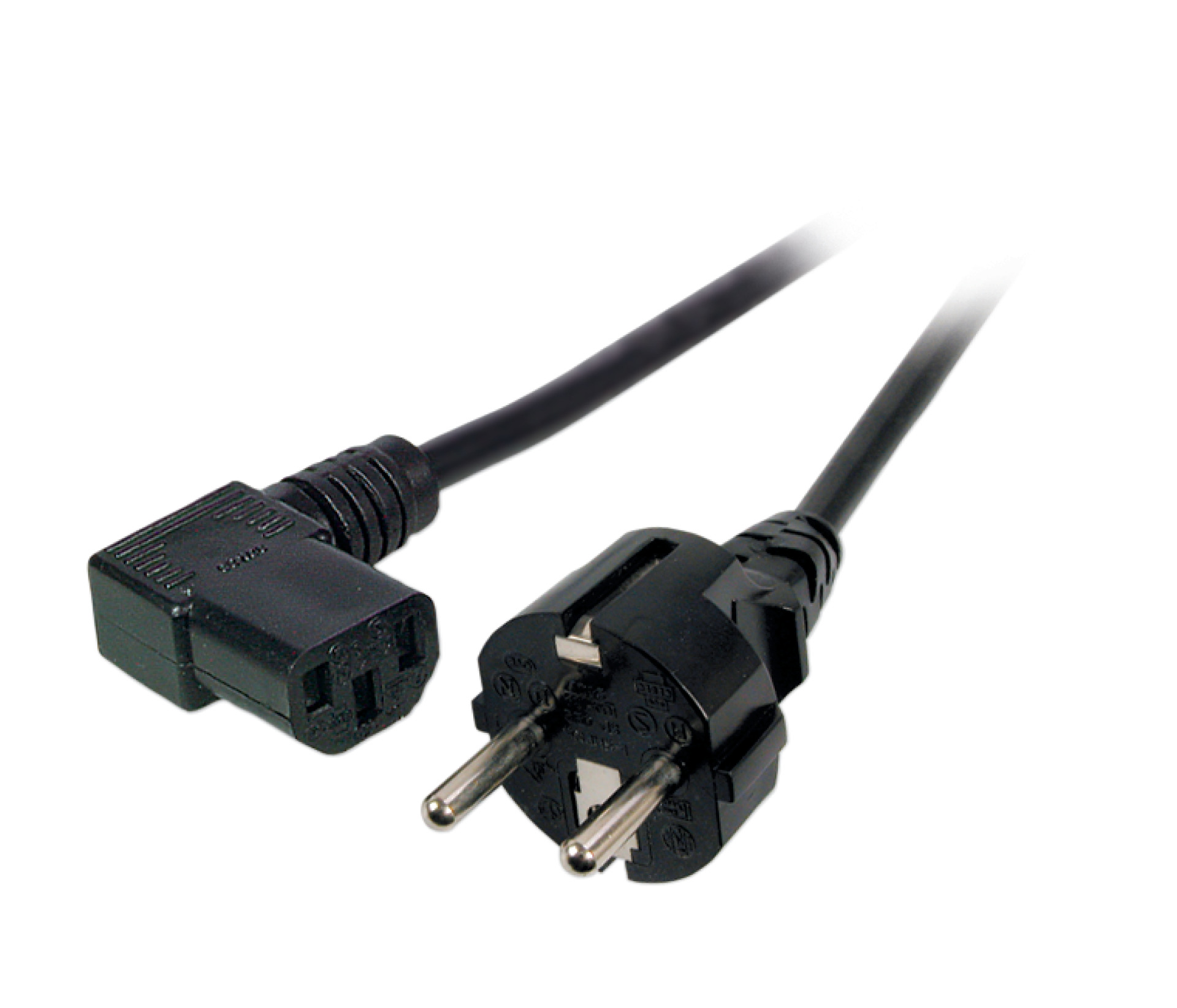 Power Cable CEE7/7 180° - C13 90°, Black, 3.0 m, 3 x 1.00 mm²