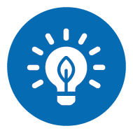Blåt ikon med lyspære - symbol for energieffektiv netværksteknologi