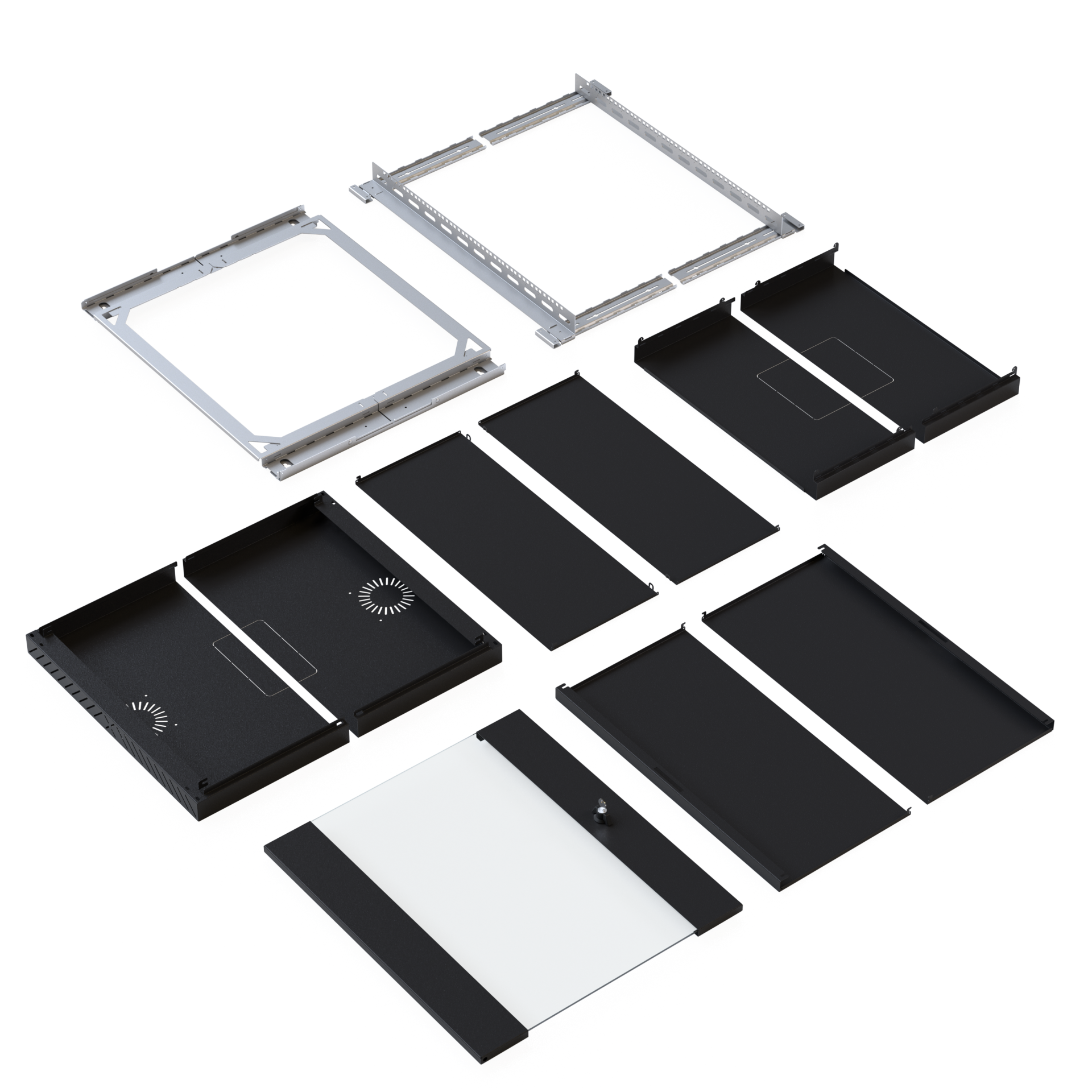 Wall Cabinet X-Rack w. glass door 400-600mm 15U Black RAL9005