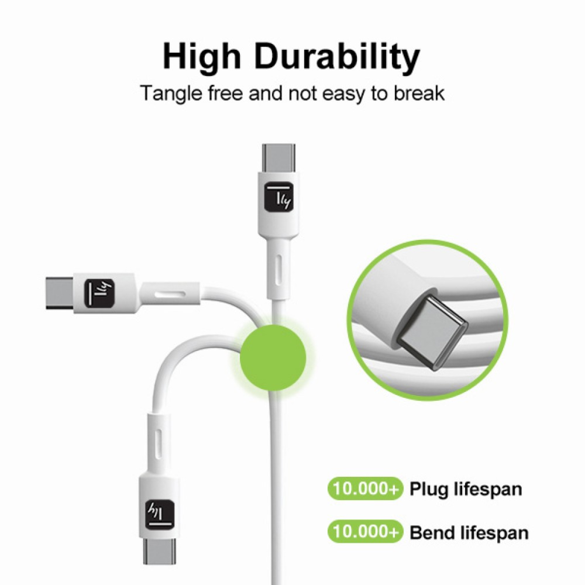 Techly USB-C male 2.0 cable, 1m white