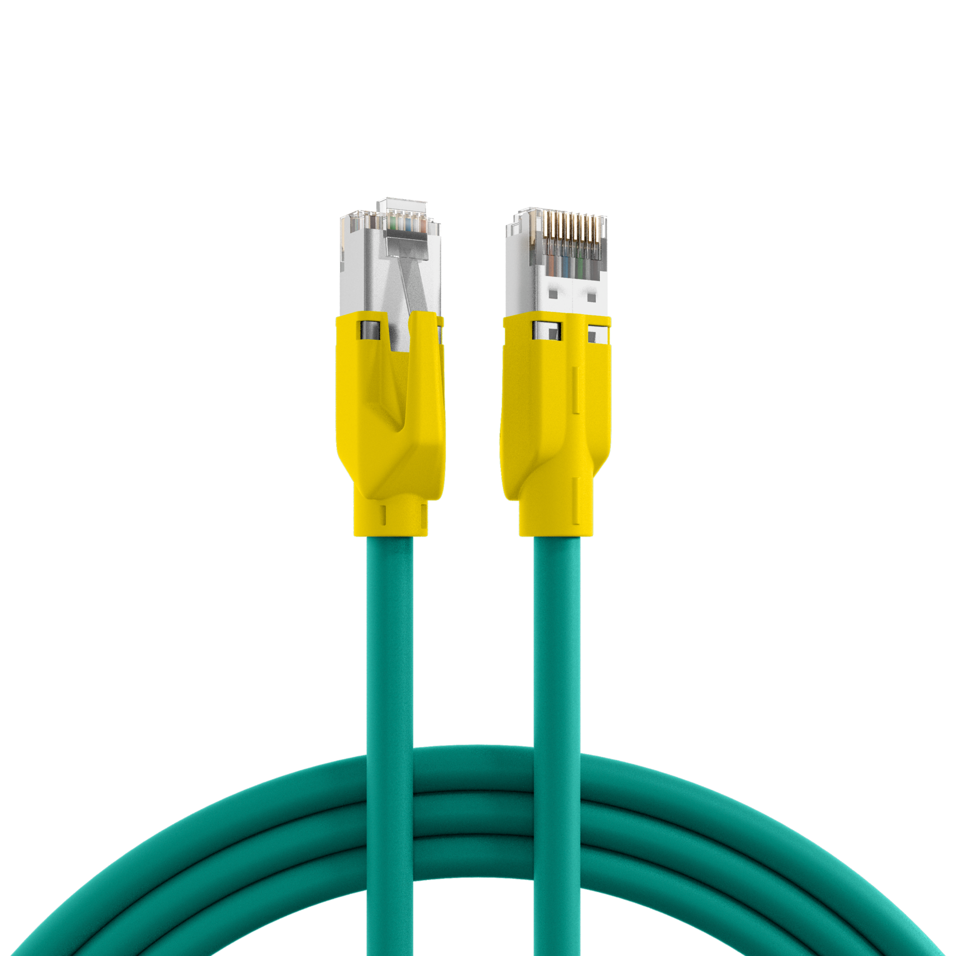 RJ45 Patchkabel Cat.5e SF/UTP PUR  TM21 Tülle gelb schleppfähig grün 10m