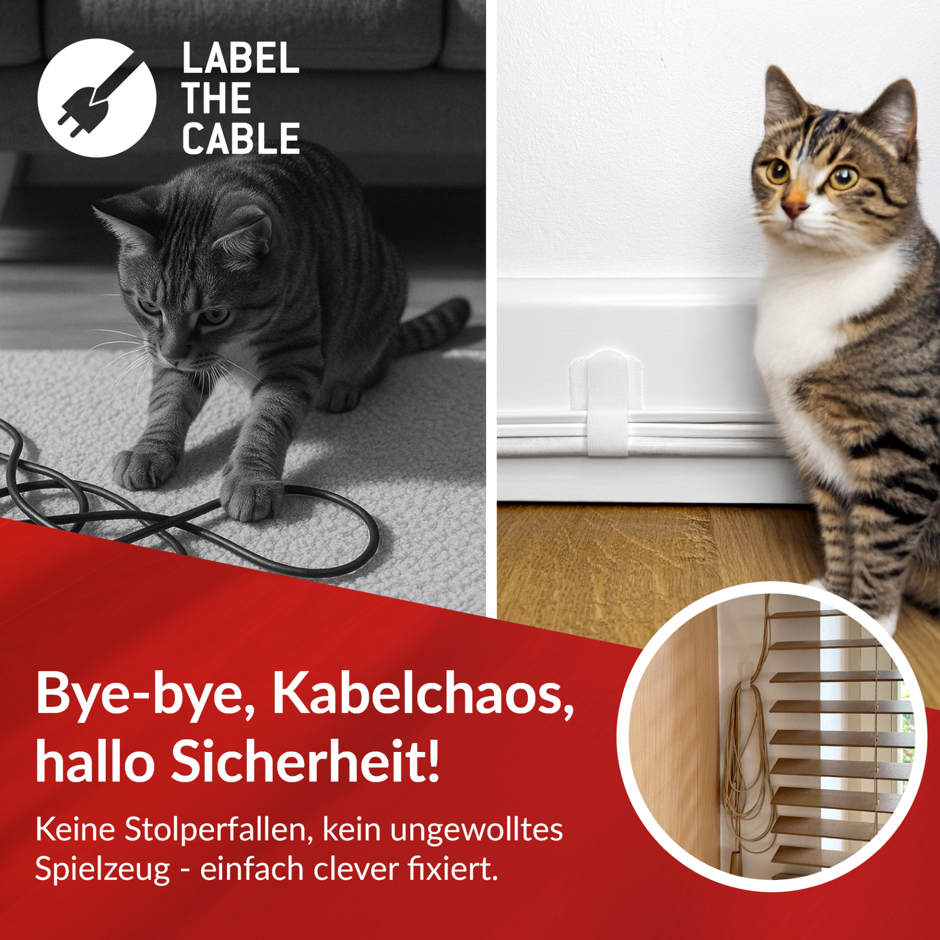 LTC WALL STRAPS, self-adhesive hook and loop cable holders set of 10 pcs white