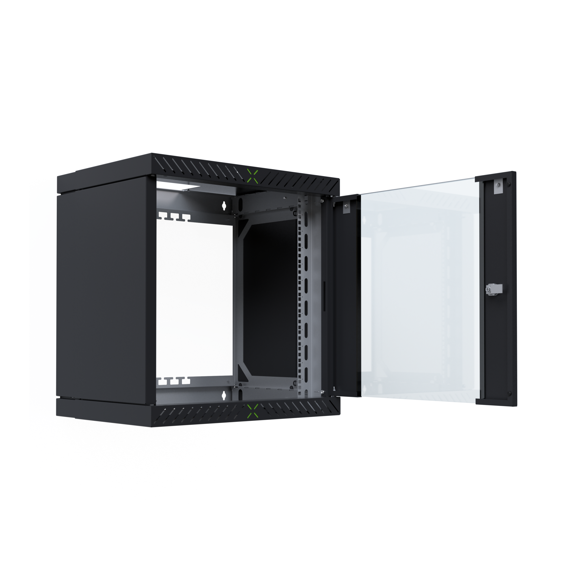 Wall Cabinet X-Rack w. glass door 400-600mm 12U Black RAL9005