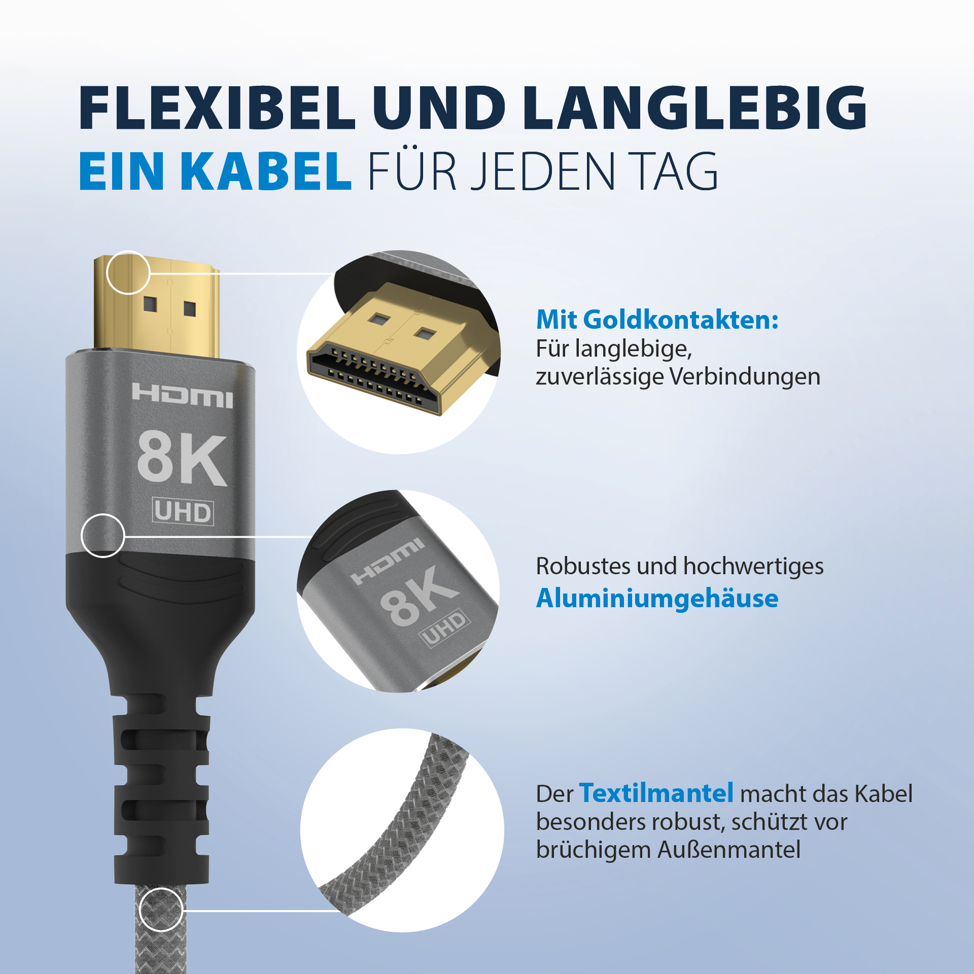 HDMI cable Ultra High Speed ​​8K60Hz 48 Gbit/s 3m gray comp. with HDMI 2.1/2.0