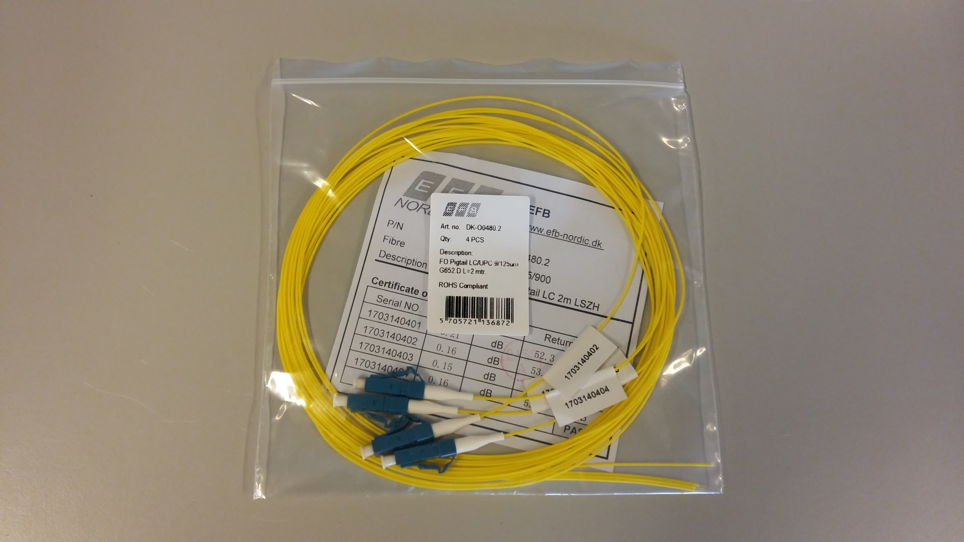 Fiber pigtail LC UPC SM 9/125 G657A OS2 2mtr