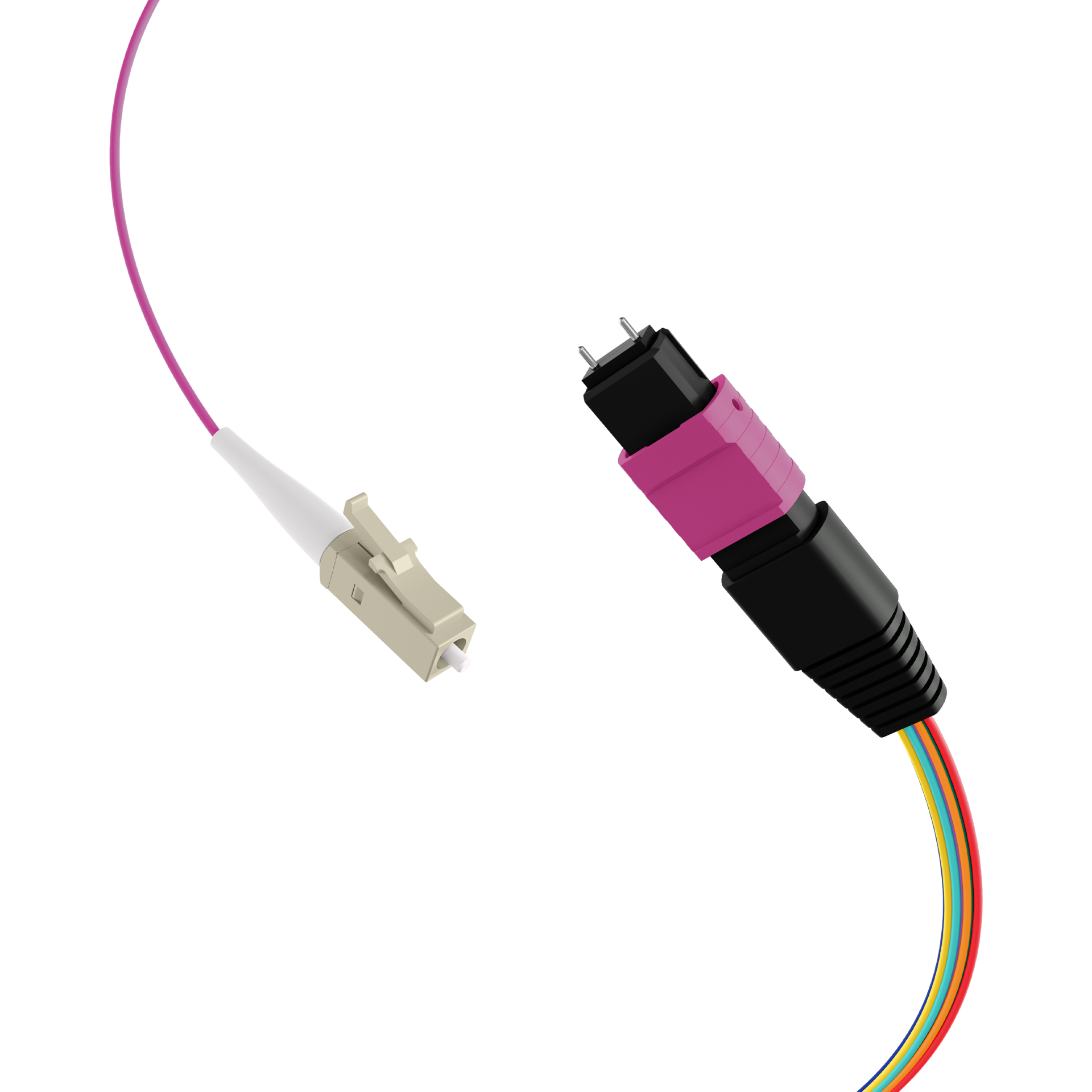 MTP®(M)-LC Fanout cable OM4 8 fibers Typ B LSZH erica-violet 1m